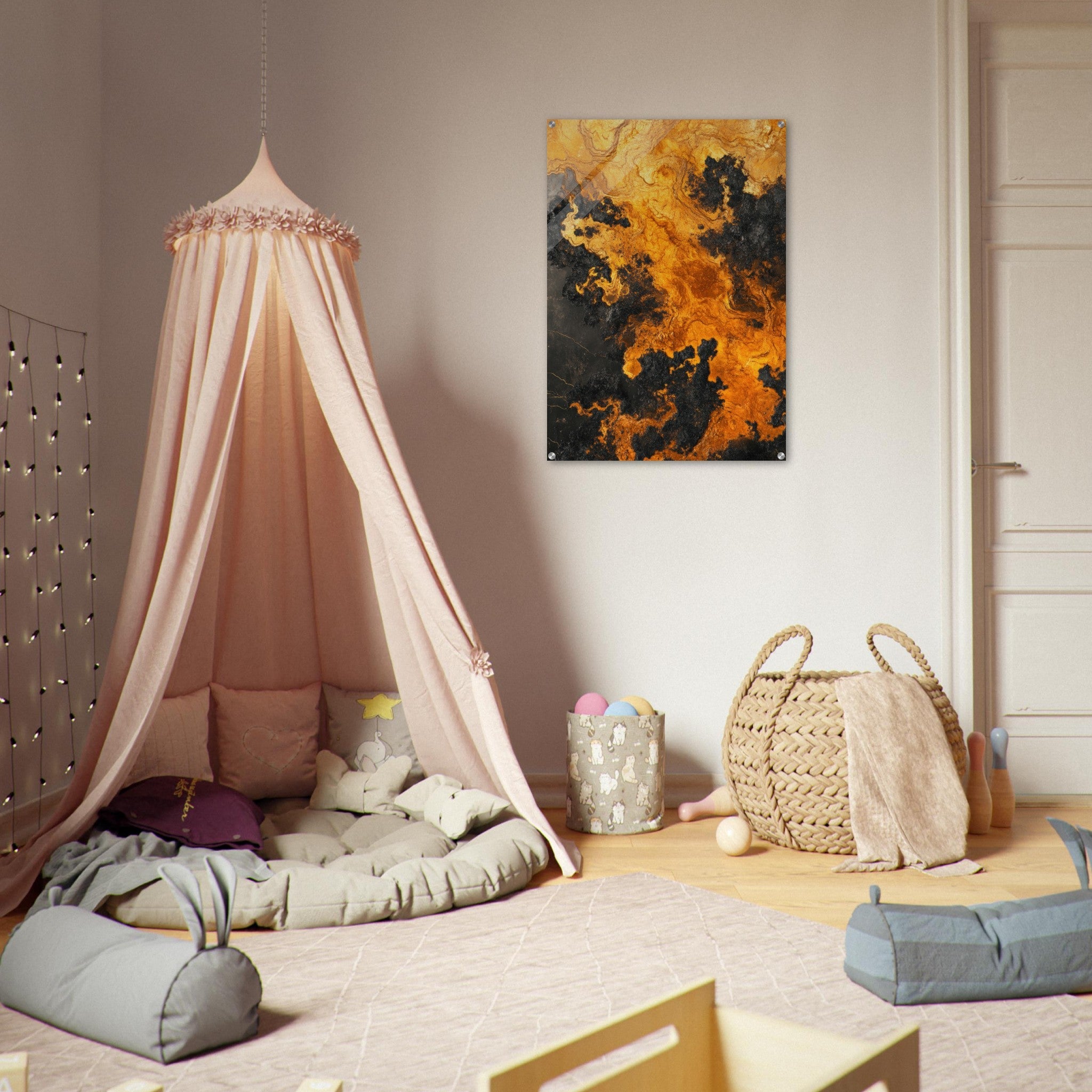 Acrylic Print Portrait - Ember Genesis A volatile burst of molten gold 2 - Ai Art Force