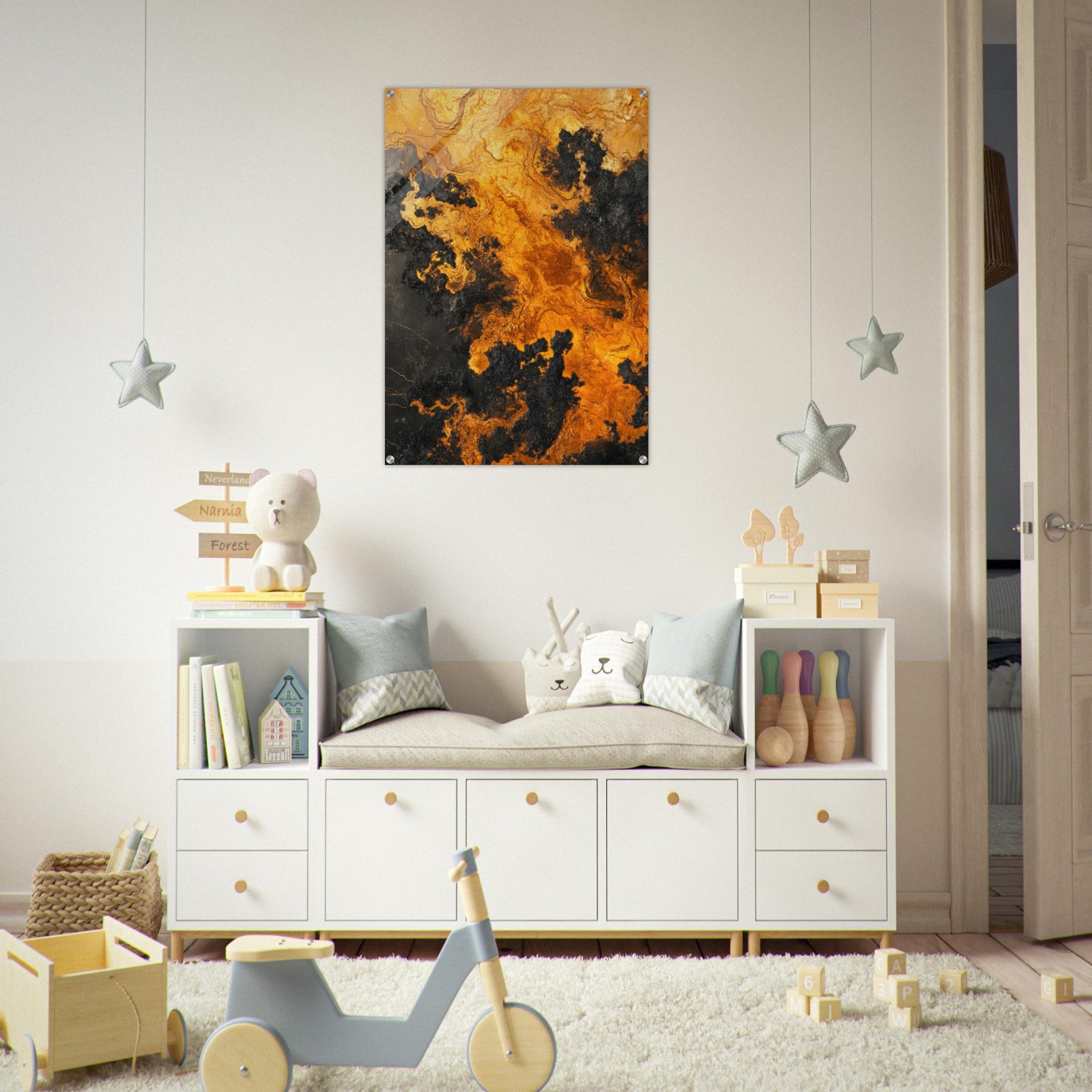 Acrylic Print Portrait - Ember Genesis A volatile burst of molten gold 2 - Ai Art Force