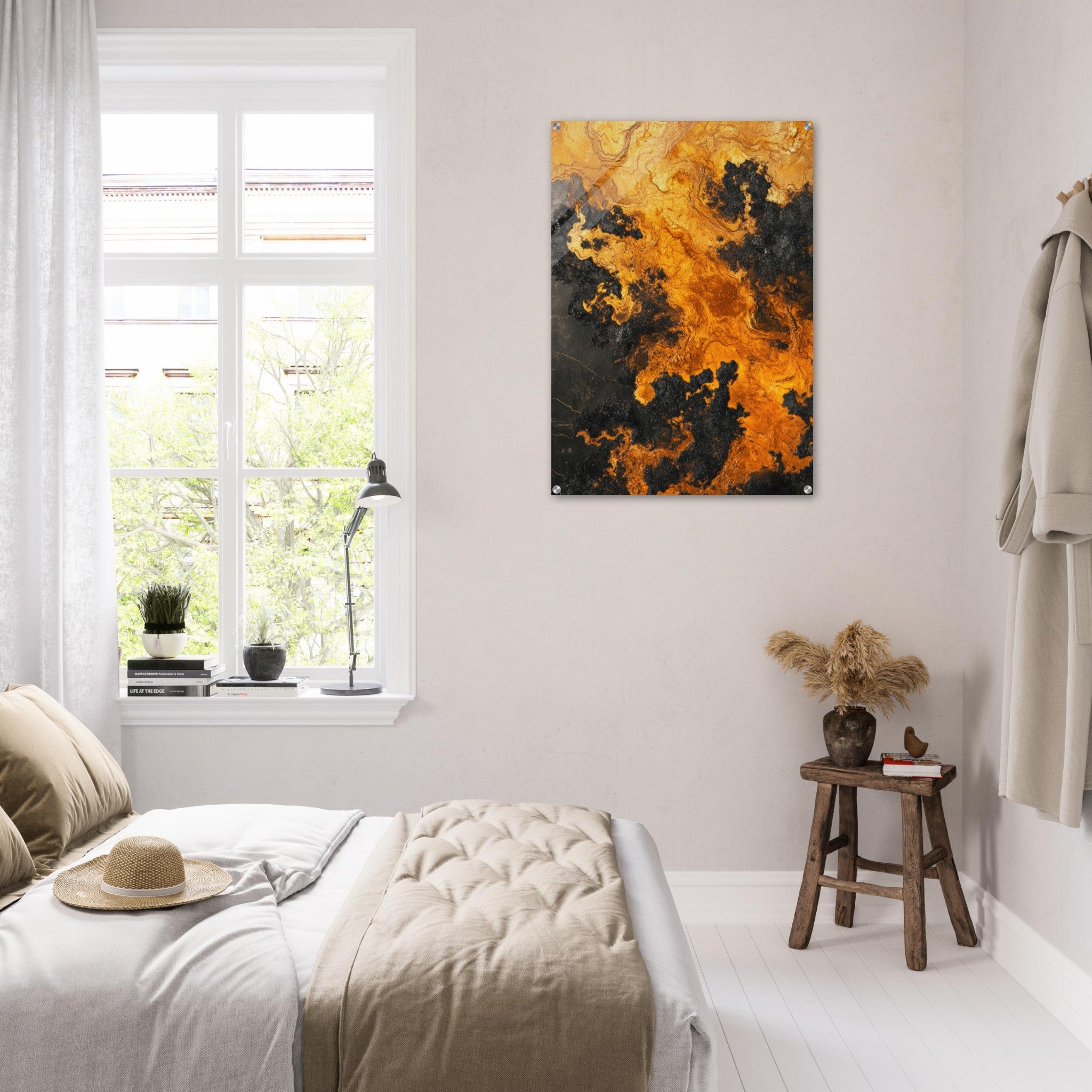 Acrylic Print Portrait - Ember Genesis A volatile burst of molten gold 2 - Ai Art Force