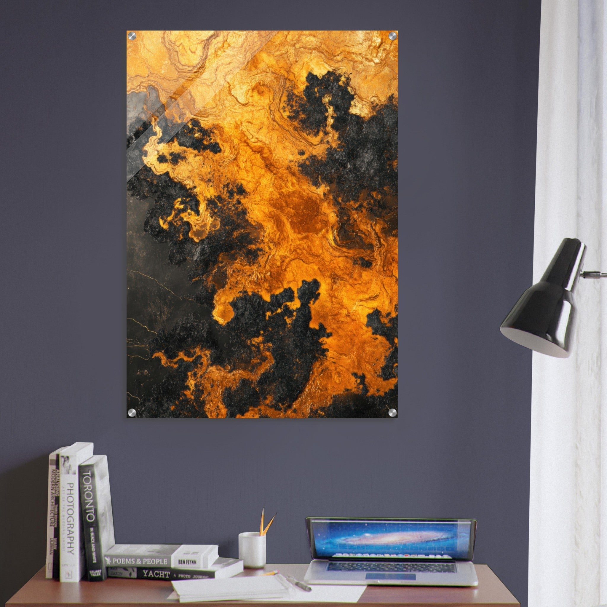 Acrylic Print Portrait - Ember Genesis A volatile burst of molten gold 2 - Ai Art Force