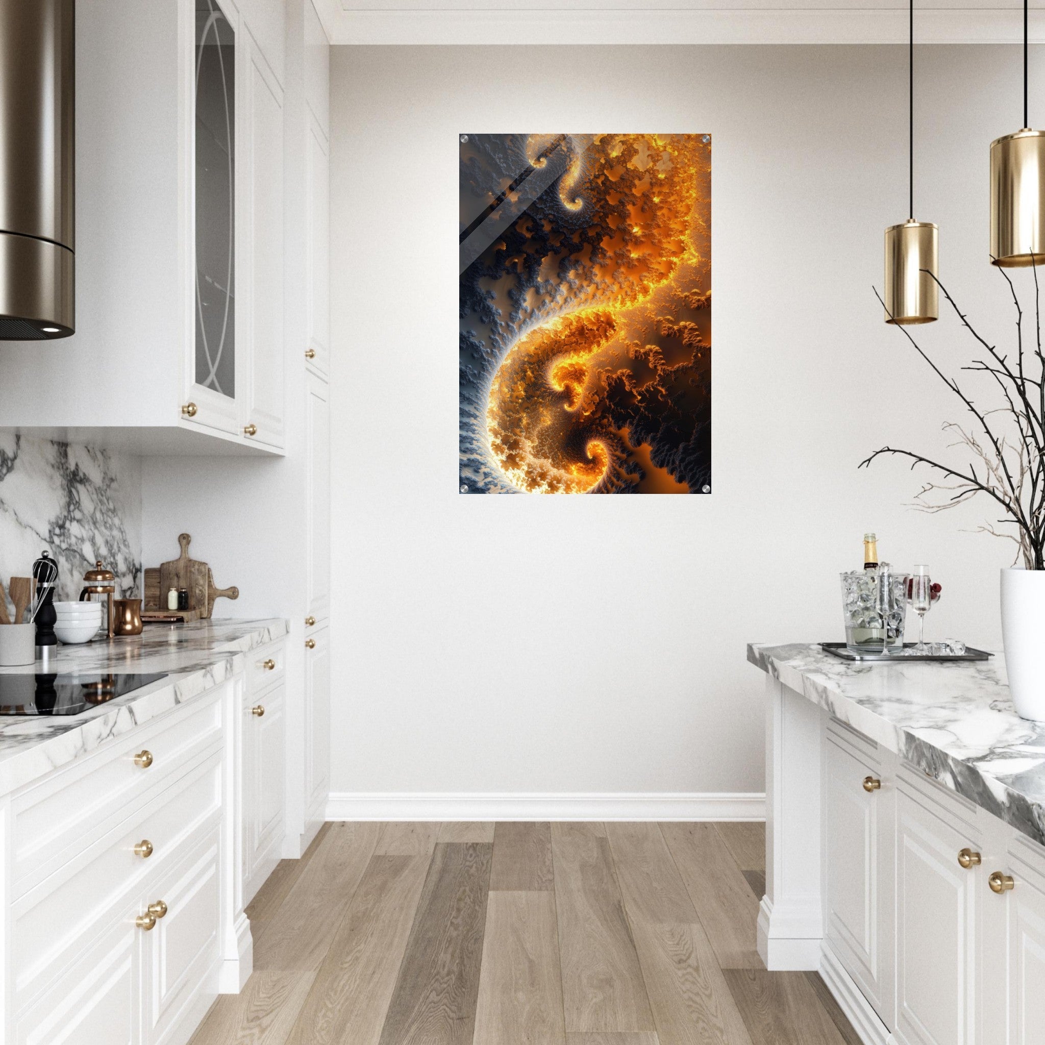 Acrylic Print Portrait - Ember Genesis A volatile burst of molten gold 5 - Ai Art Force