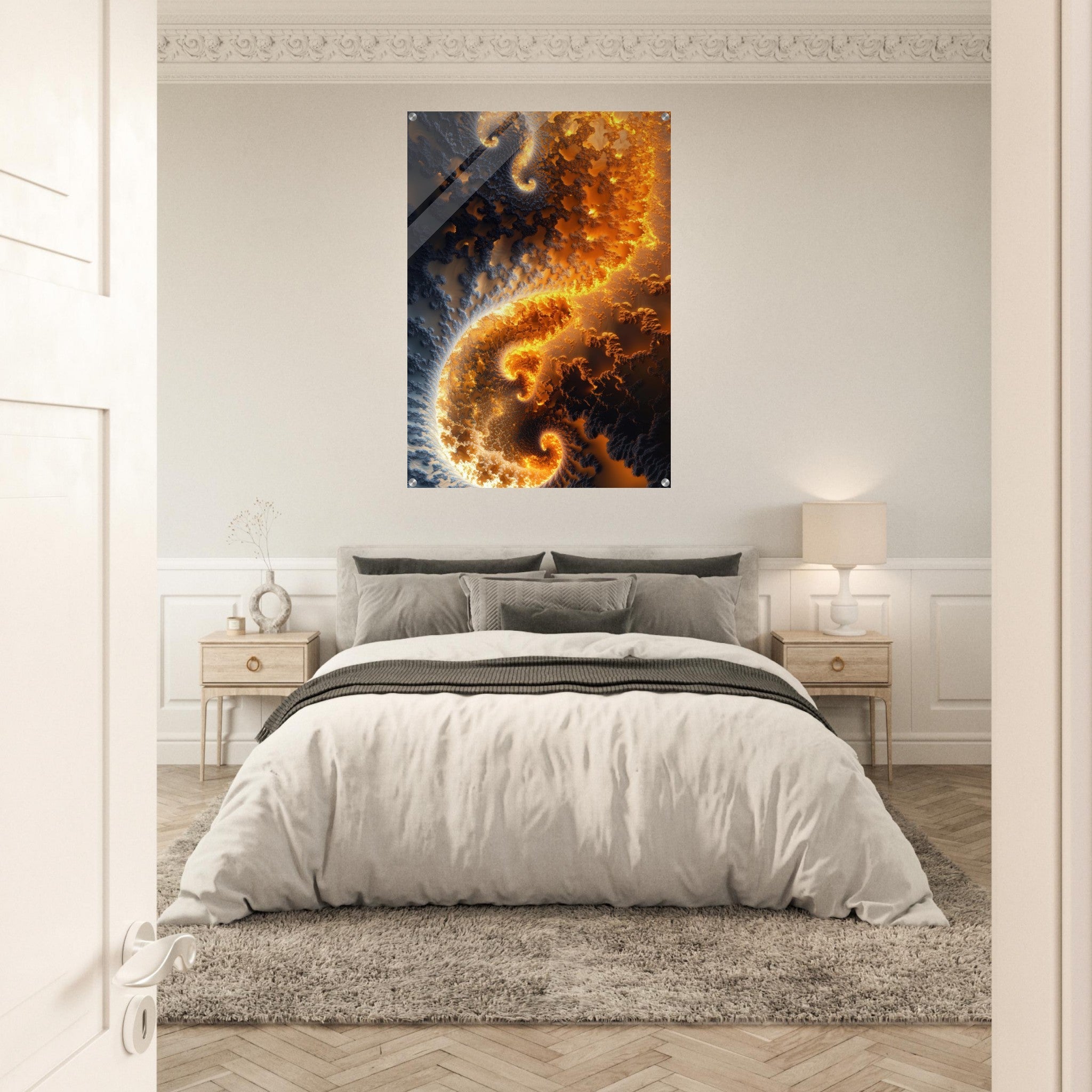 Acrylic Print Portrait - Ember Genesis A volatile burst of molten gold 5 - Ai Art Force