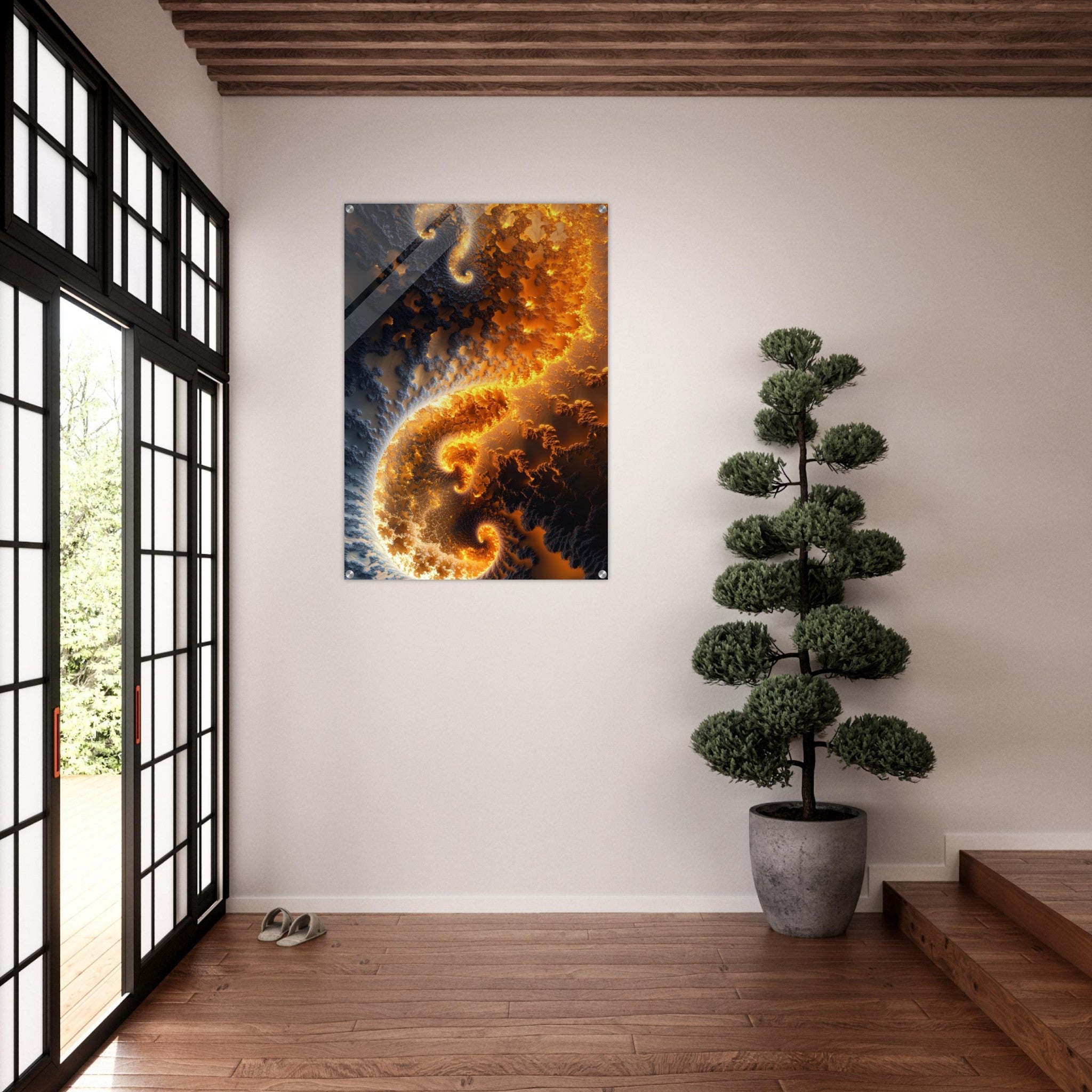 Acrylic Print Portrait - Ember Genesis A volatile burst of molten gold 5 - Ai Art Force