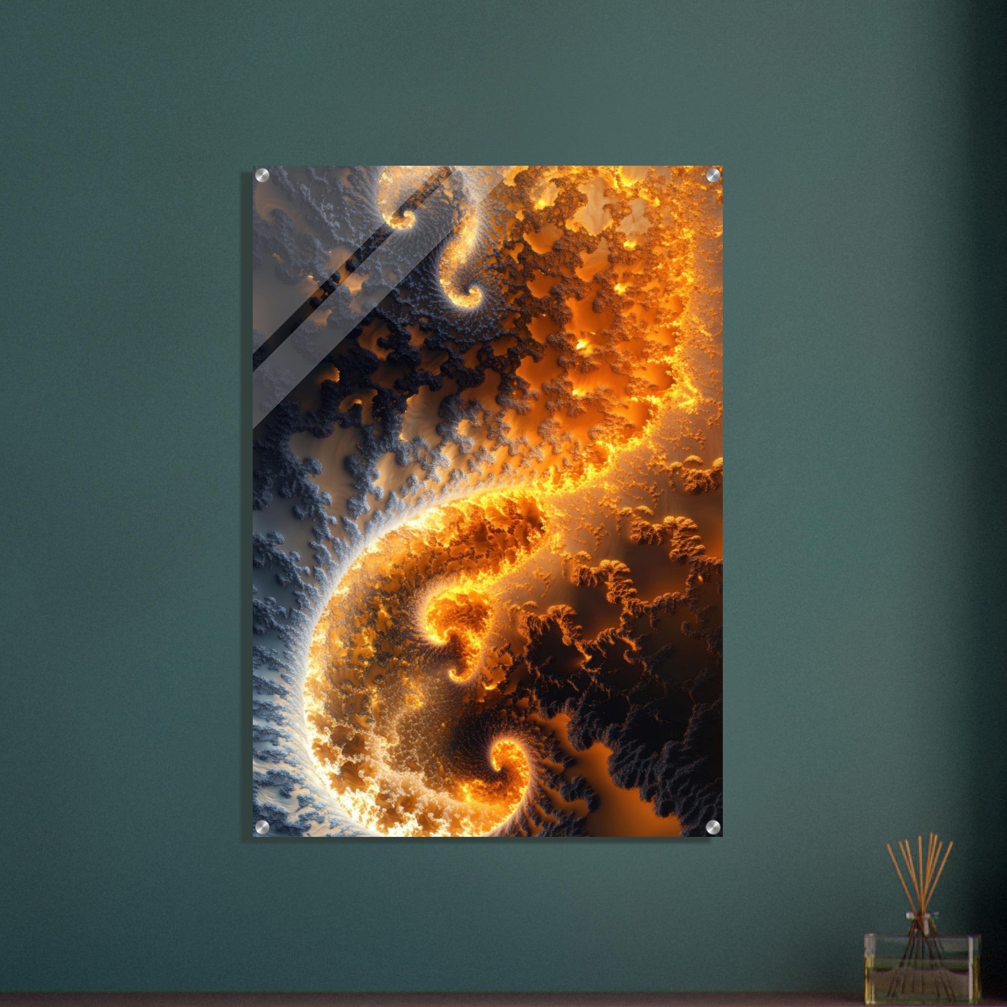Acrylic Print Portrait - Ember Genesis A volatile burst of molten gold 5 - Ai Art Force