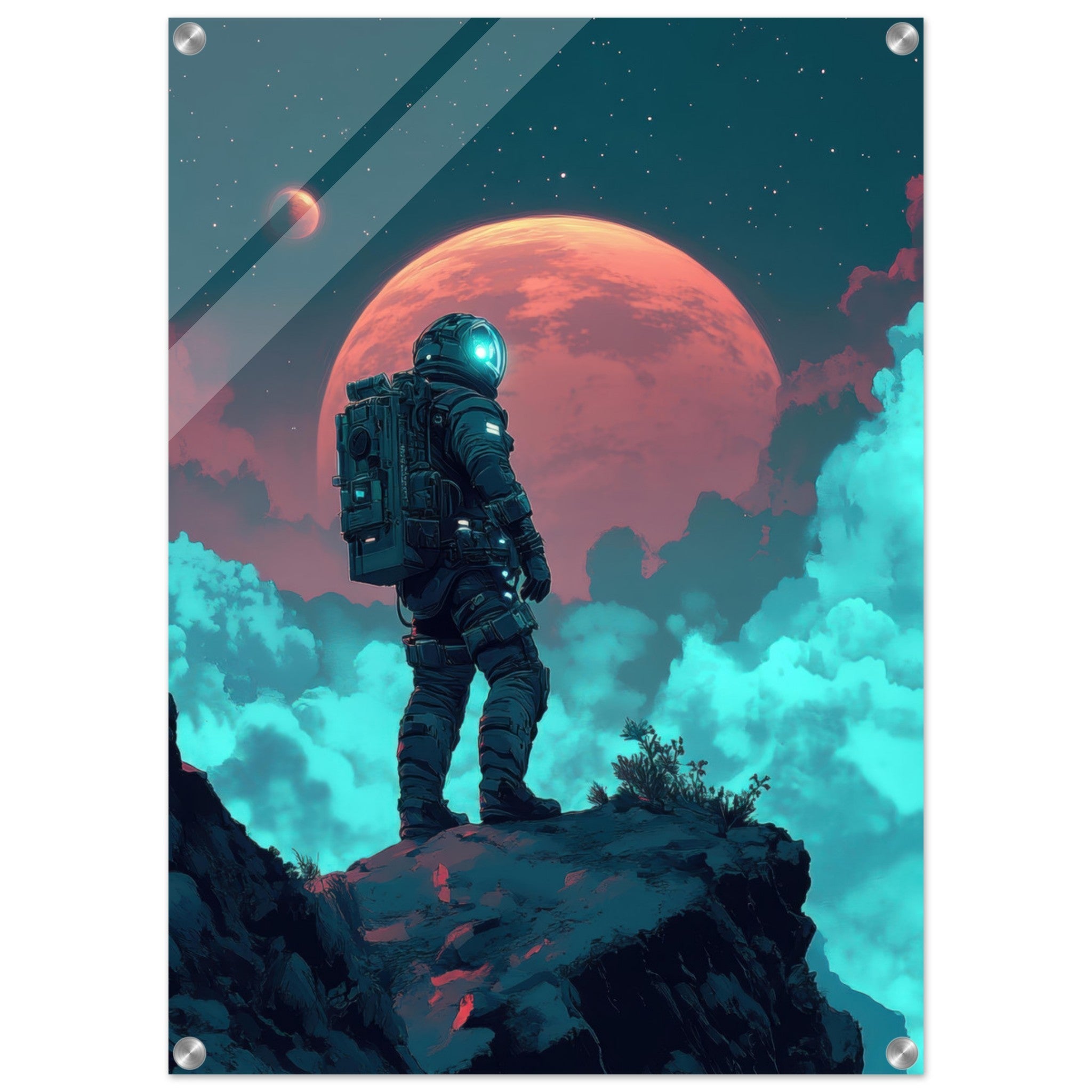 Acrylic Print Portrait - Galactic Explorer in Alien Desert A lone strong 3 - Shop Ai Art WebShop - Digital Art online Store