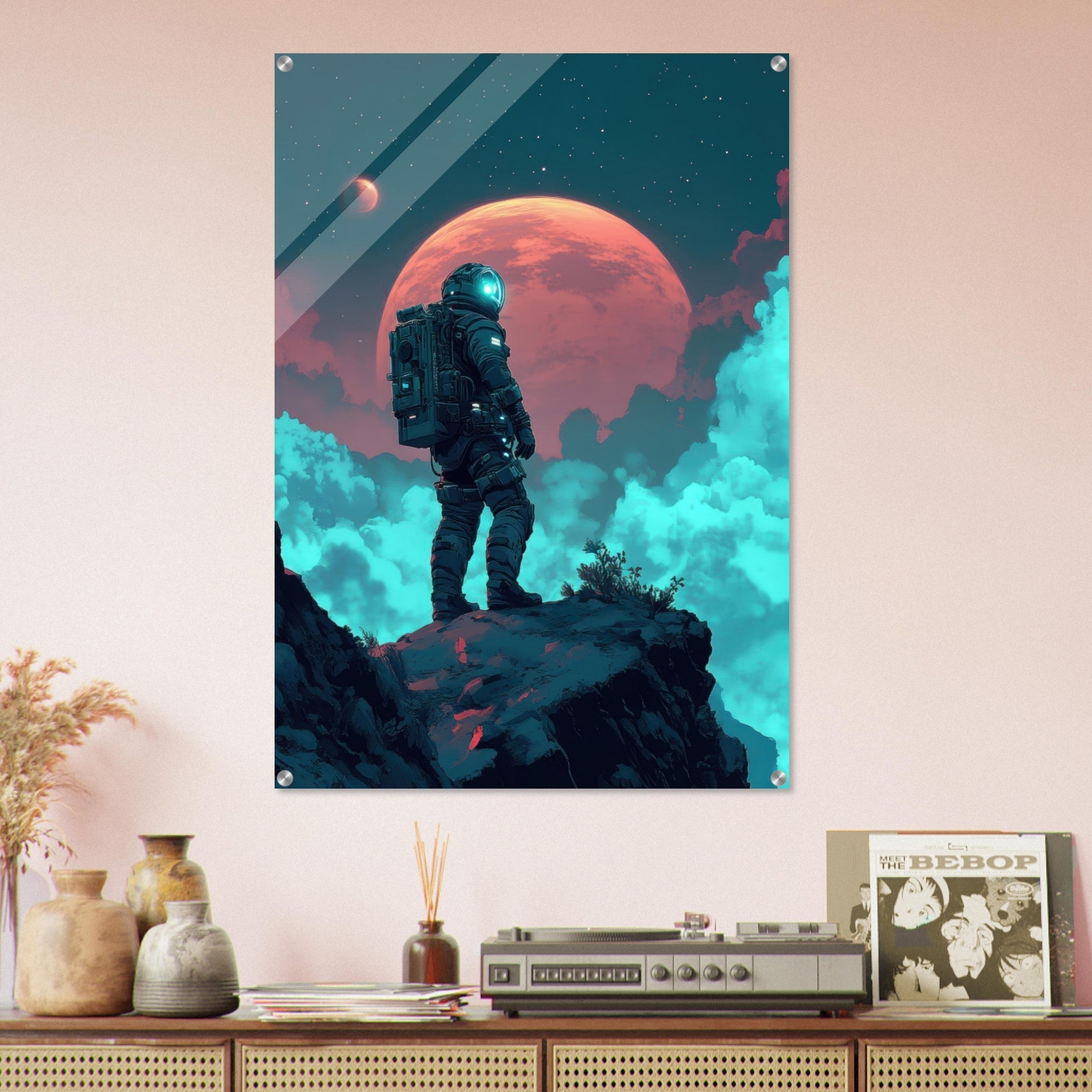 Acrylic Print Portrait - Galactic Explorer in Alien Desert A lone strong 3 - Shop Ai Art WebShop - Digital Art online Store