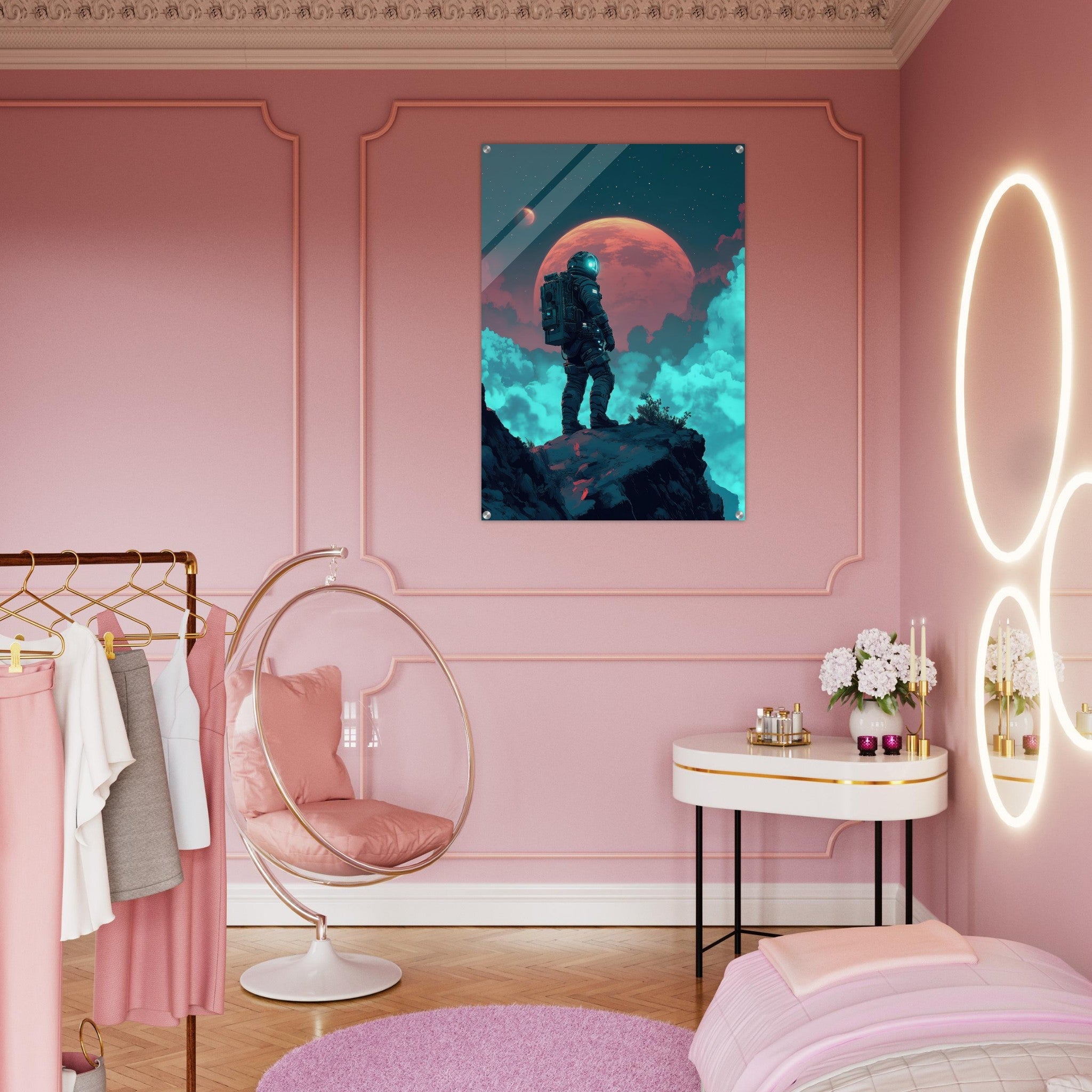 Acrylic Print Portrait - Galactic Explorer in Alien Desert A lone strong 3 - Shop Ai Art WebShop - Digital Art online Store