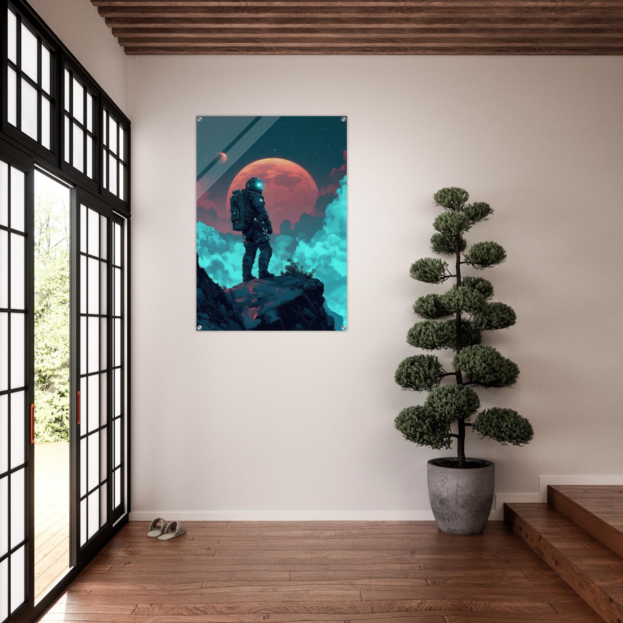 Acrylic Print Portrait - Galactic Explorer in Alien Desert A lone strong 3 - Shop Ai Art WebShop - Digital Art online Store