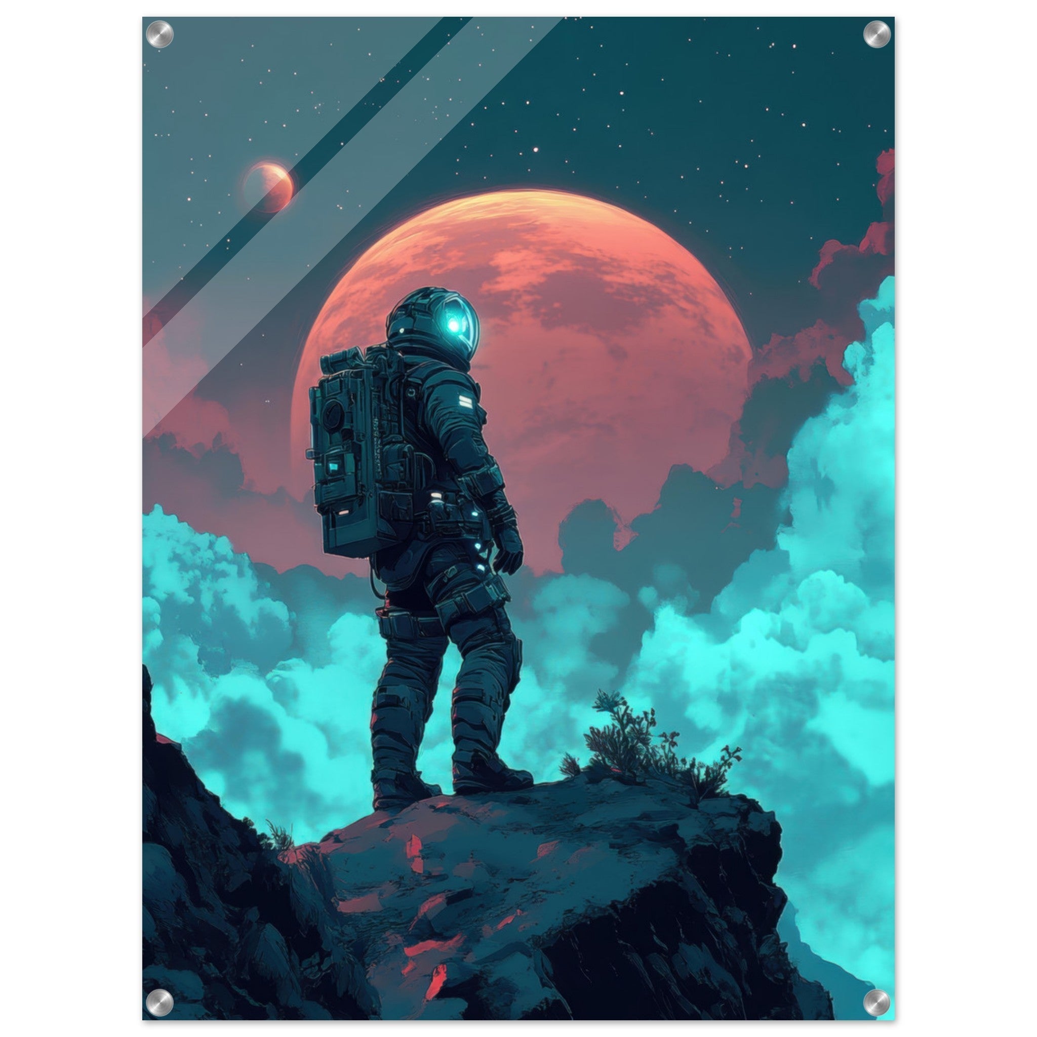 Acrylic Print Portrait - Galactic Explorer in Alien Desert A lone strong 3 - Shop Ai Art WebShop - Digital Art online Store