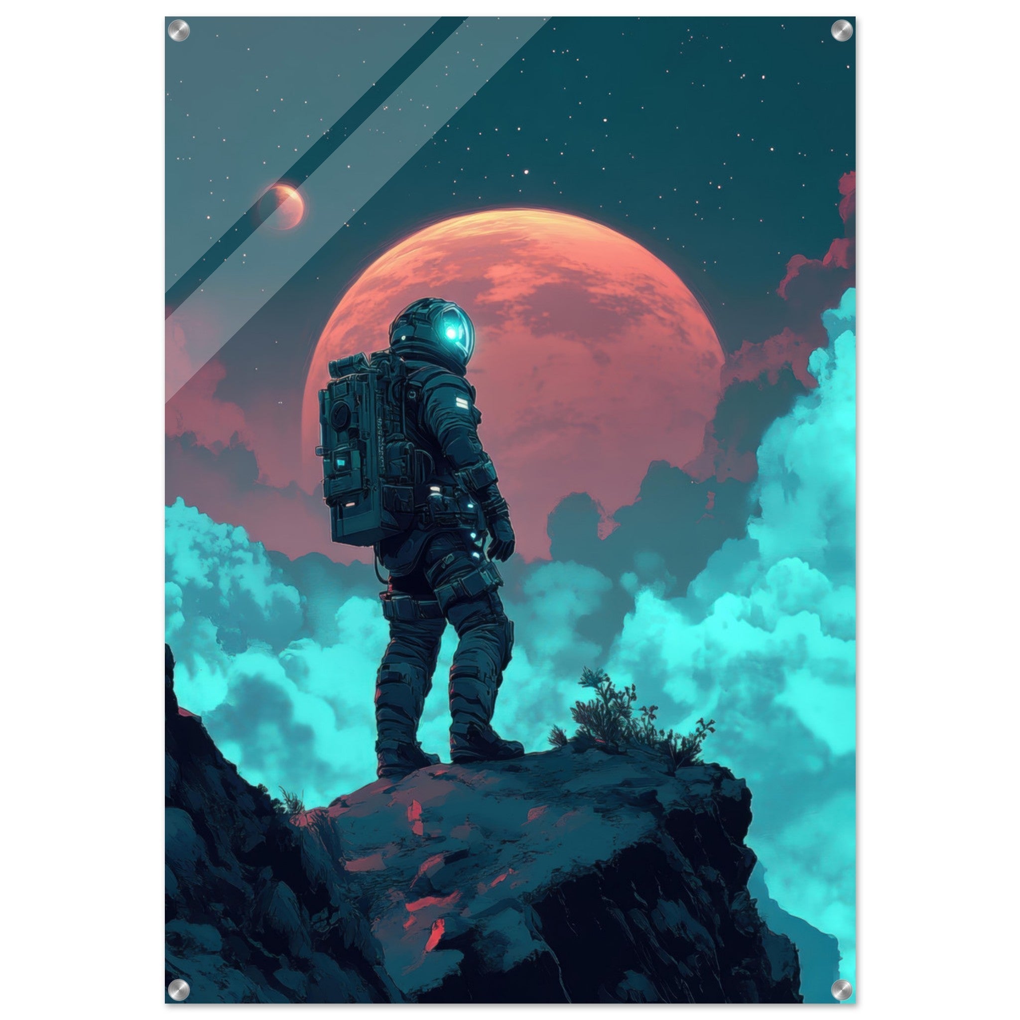 Acrylic Print Portrait - Galactic Explorer in Alien Desert A lone strong 3 - Shop Ai Art WebShop - Digital Art online Store