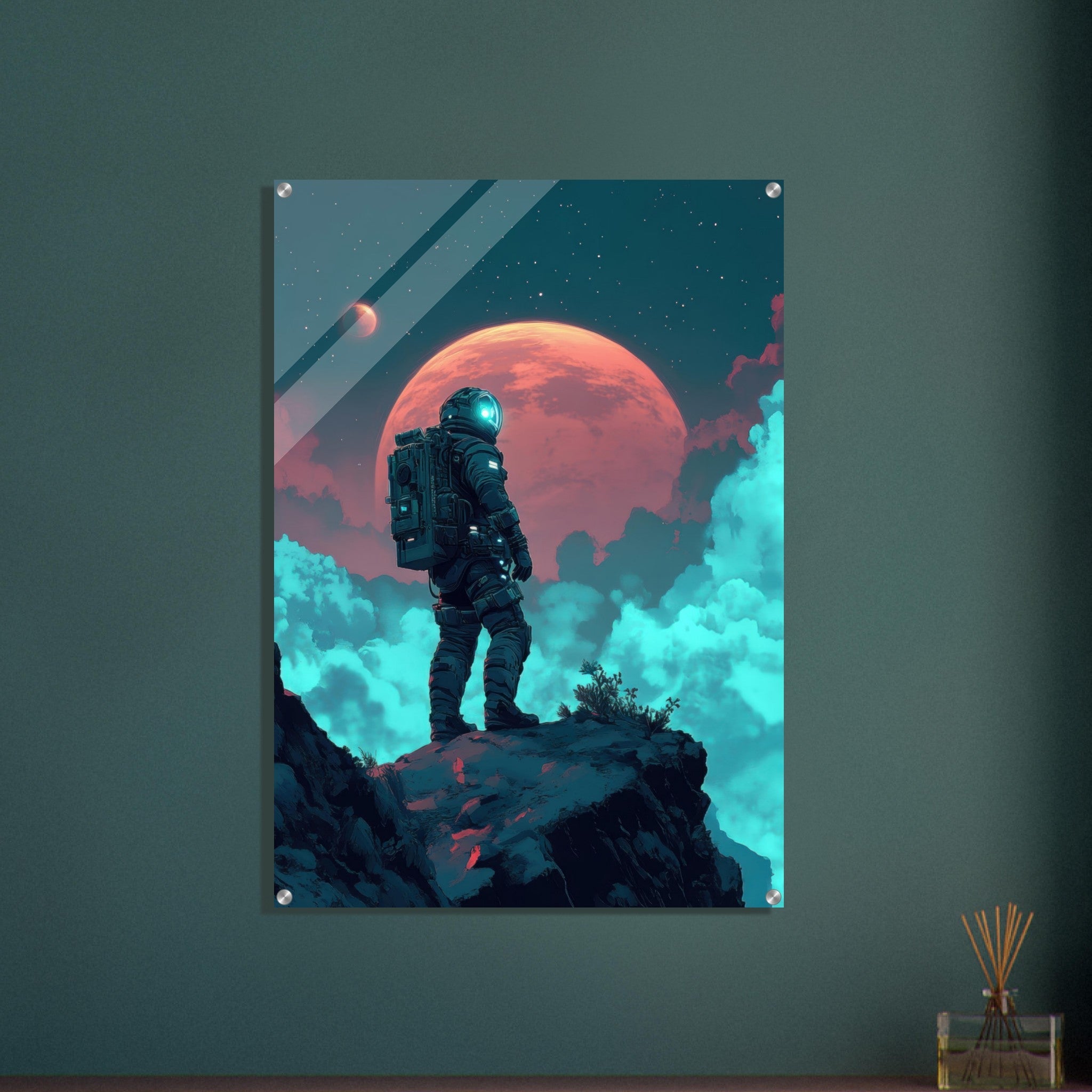 Acrylic Print Portrait - Galactic Explorer in Alien Desert A lone strong 3 - Shop Ai Art WebShop - Digital Art online Store