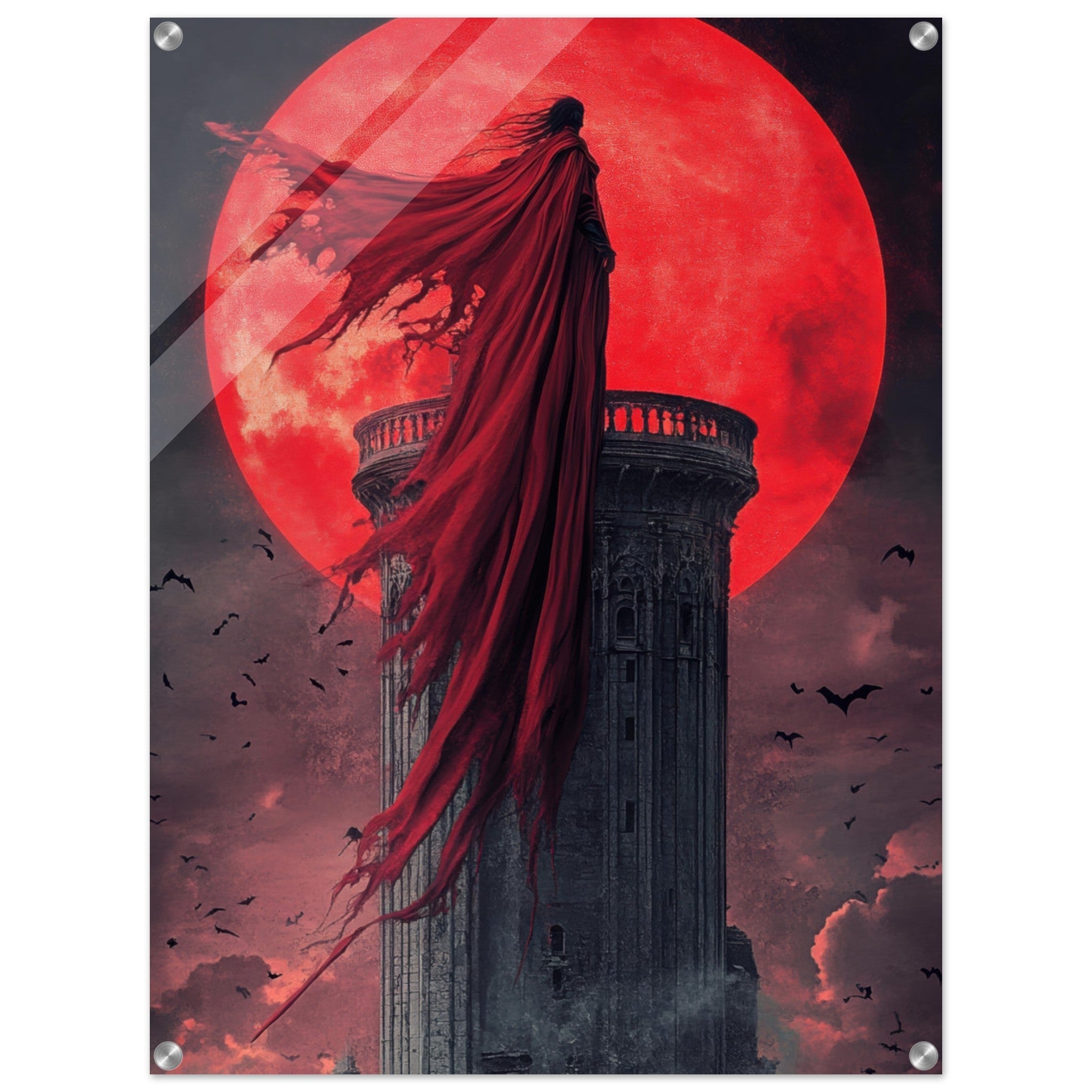 Acrylic Print Portrait - Gothic Vampire Sorcerer in a Moonlit Castle 6 - Ai Art Force
