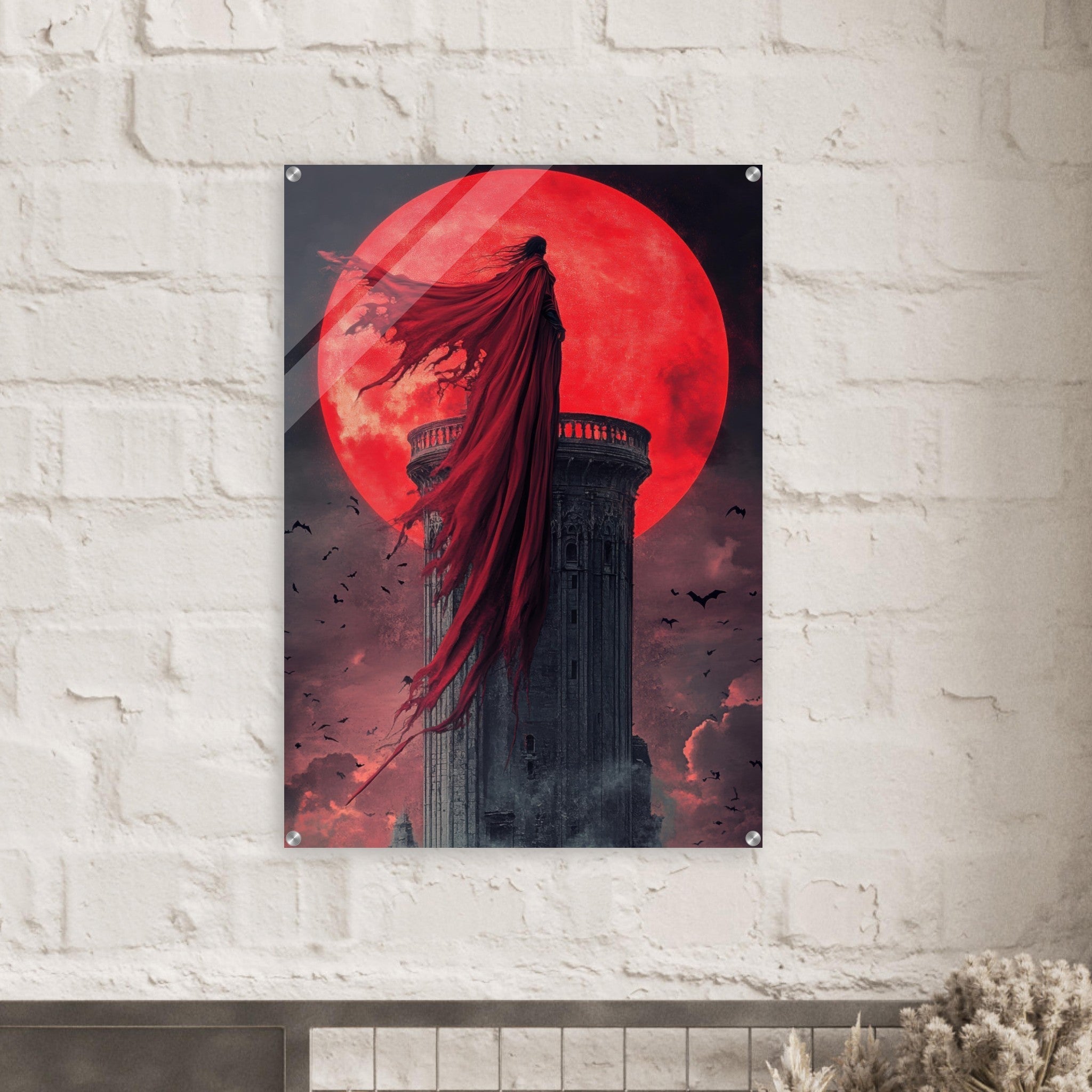 Acrylic Print Portrait - Gothic Vampire Sorcerer in a Moonlit Castle 6 - Ai Art Force