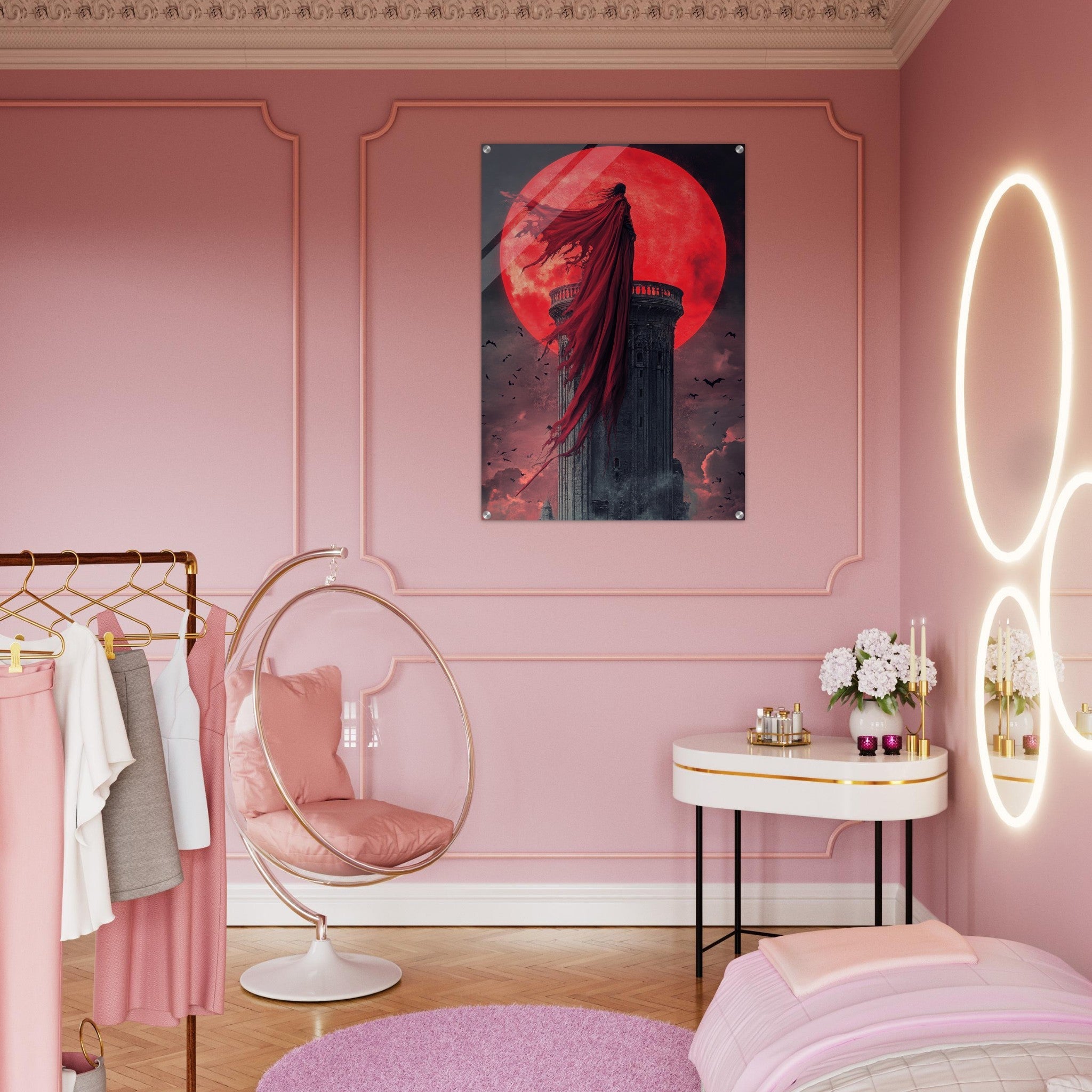 Acrylic Print Portrait - Gothic Vampire Sorcerer in a Moonlit Castle 6 - Ai Art Force