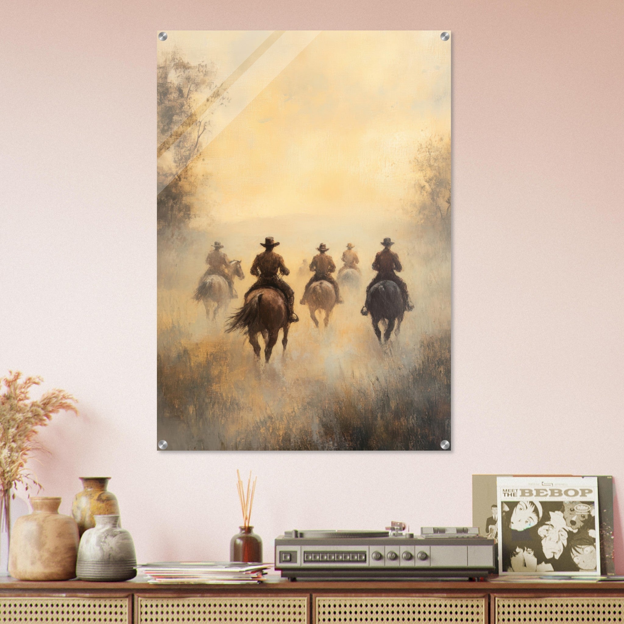 Acrylic Print Portrait - Horse Riders in the Morning Mist A group of else - Ai Art Force