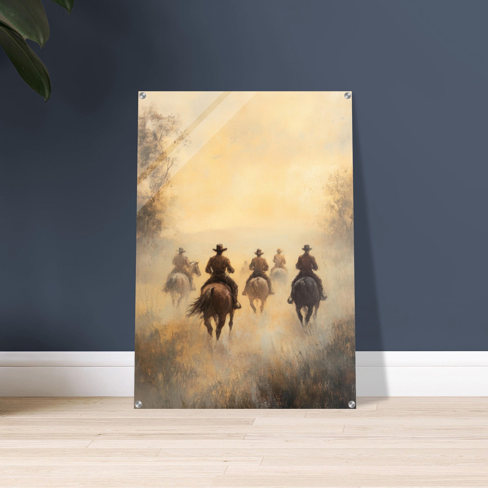 Acrylic Print Portrait - Horse Riders in the Morning Mist A group of else - Ai Art Force