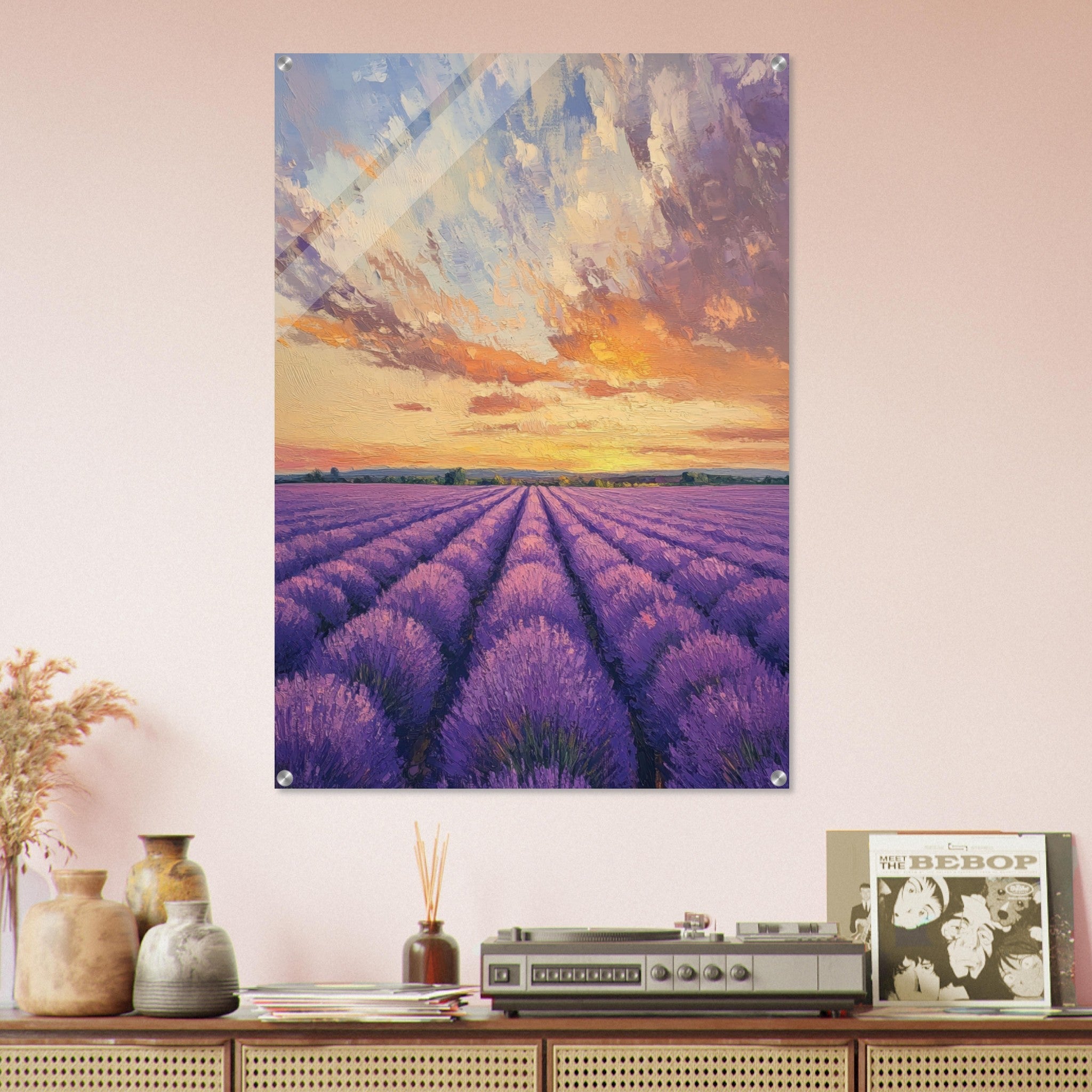 Acrylic Print Portrait - Lavender Fields at Sunset A mesmerizing view - Shop Ai Art WebShop - Digital Art online Store