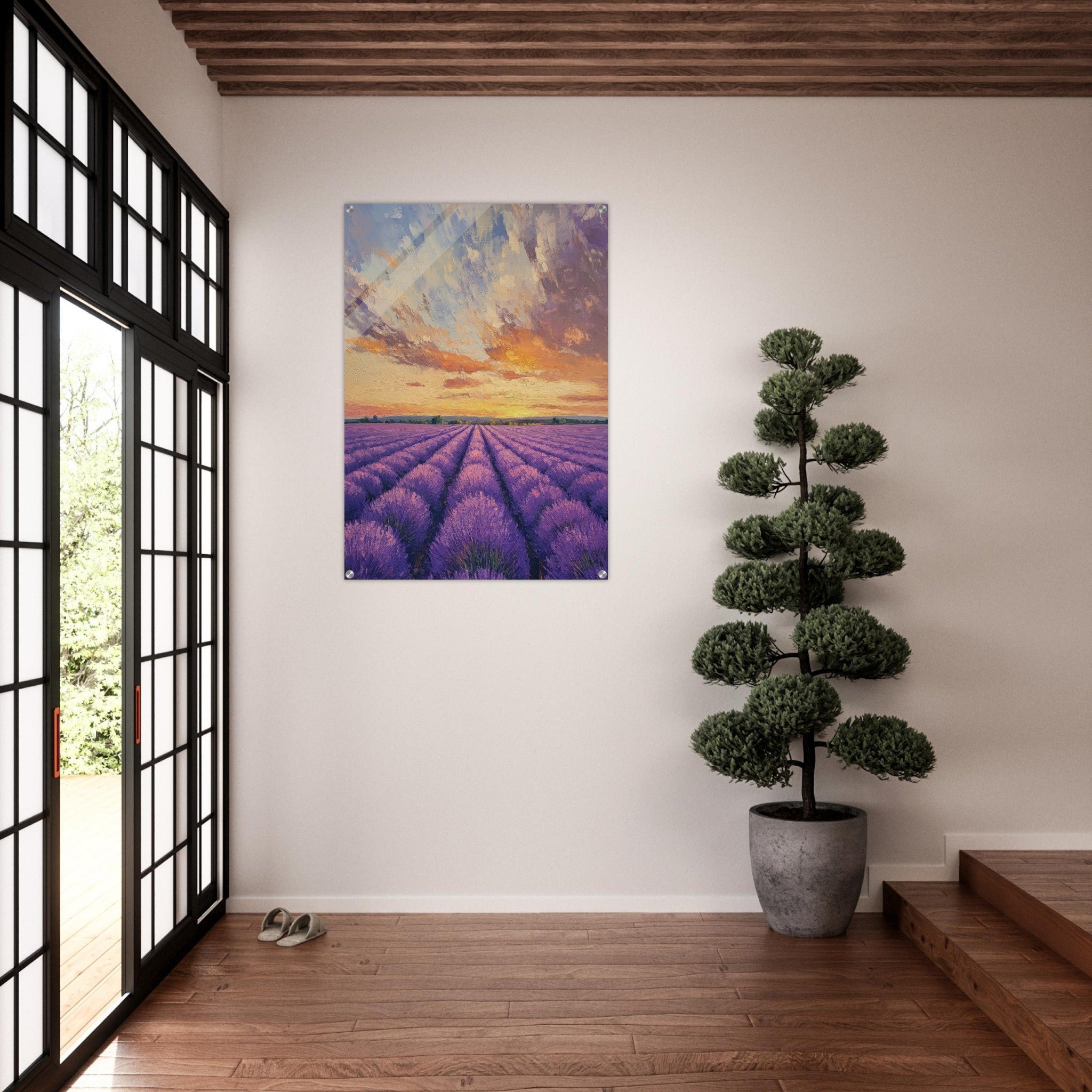 Acrylic Print Portrait - Lavender Fields at Sunset A mesmerizing view - Shop Ai Art WebShop - Digital Art online Store