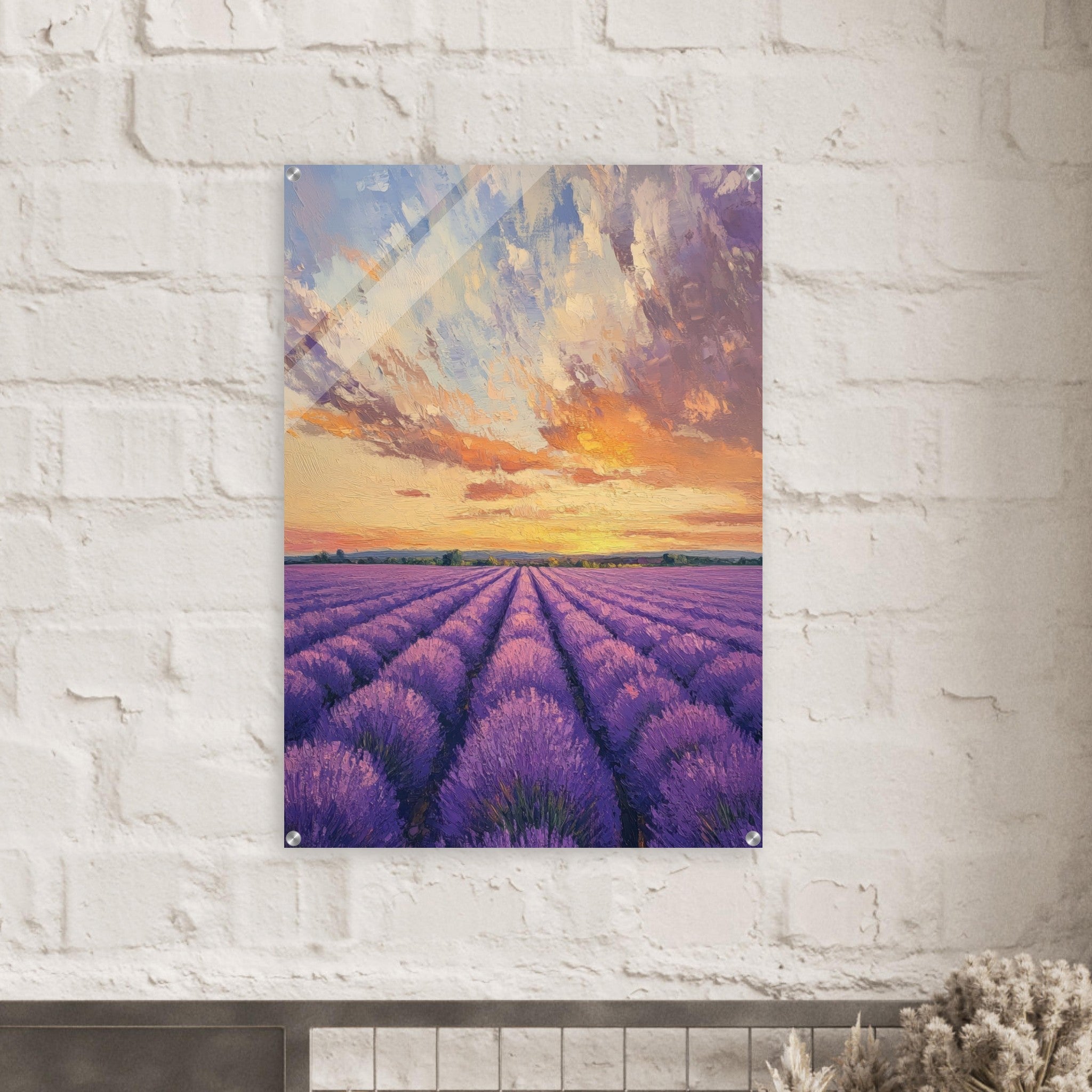 Acrylic Print Portrait - Lavender Fields at Sunset A mesmerizing view - Shop Ai Art WebShop - Digital Art online Store