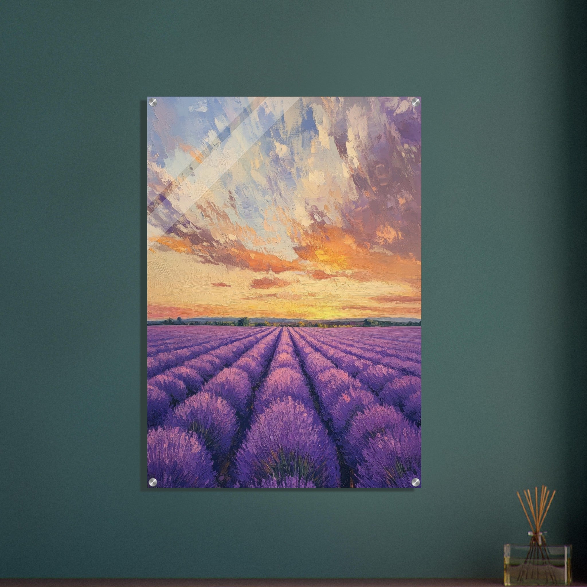 Acrylic Print Portrait - Lavender Fields at Sunset A mesmerizing view - Shop Ai Art WebShop - Digital Art online Store