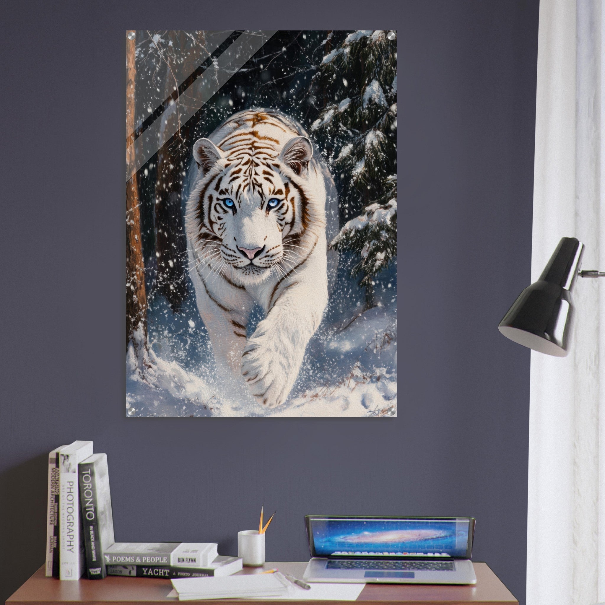 Acrylic Print Portrait - Majestic White Tiger in a Snowy Forest A powerful 3 - Shop Ai Art WebShop - Digital Art online Store