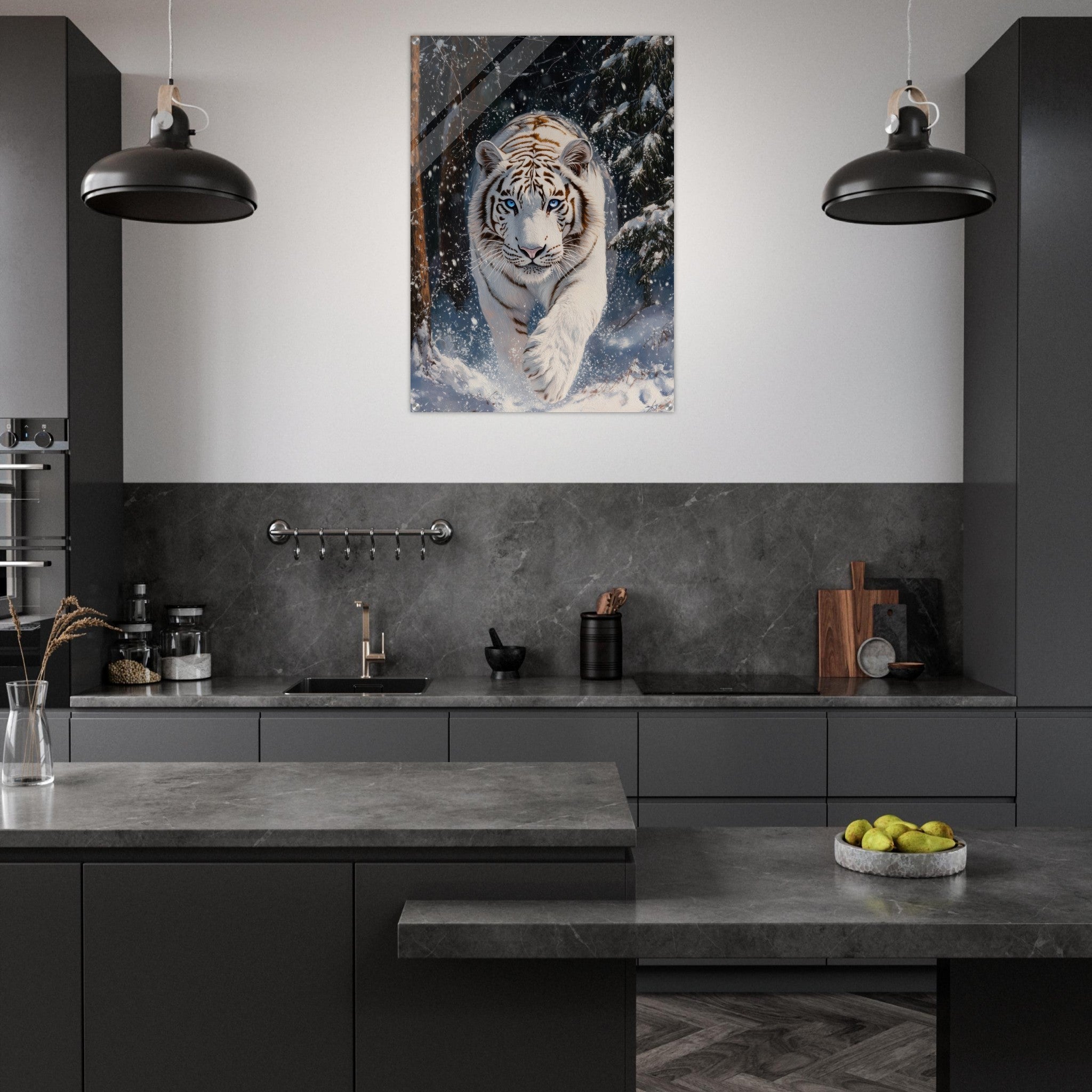 Acrylic Print Portrait - Majestic White Tiger in a Snowy Forest A powerful 3 - Shop Ai Art WebShop - Digital Art online Store