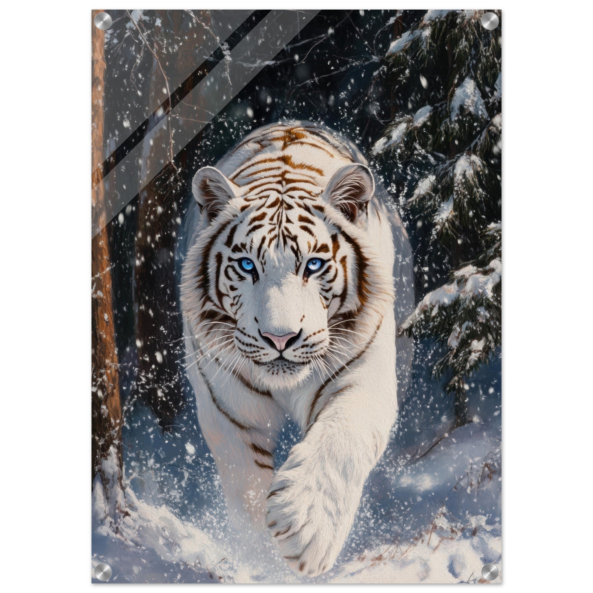 Acrylic Print Portrait - Majestic White Tiger in a Snowy Forest A powerful 3 - Shop Ai Art WebShop - Digital Art online Store