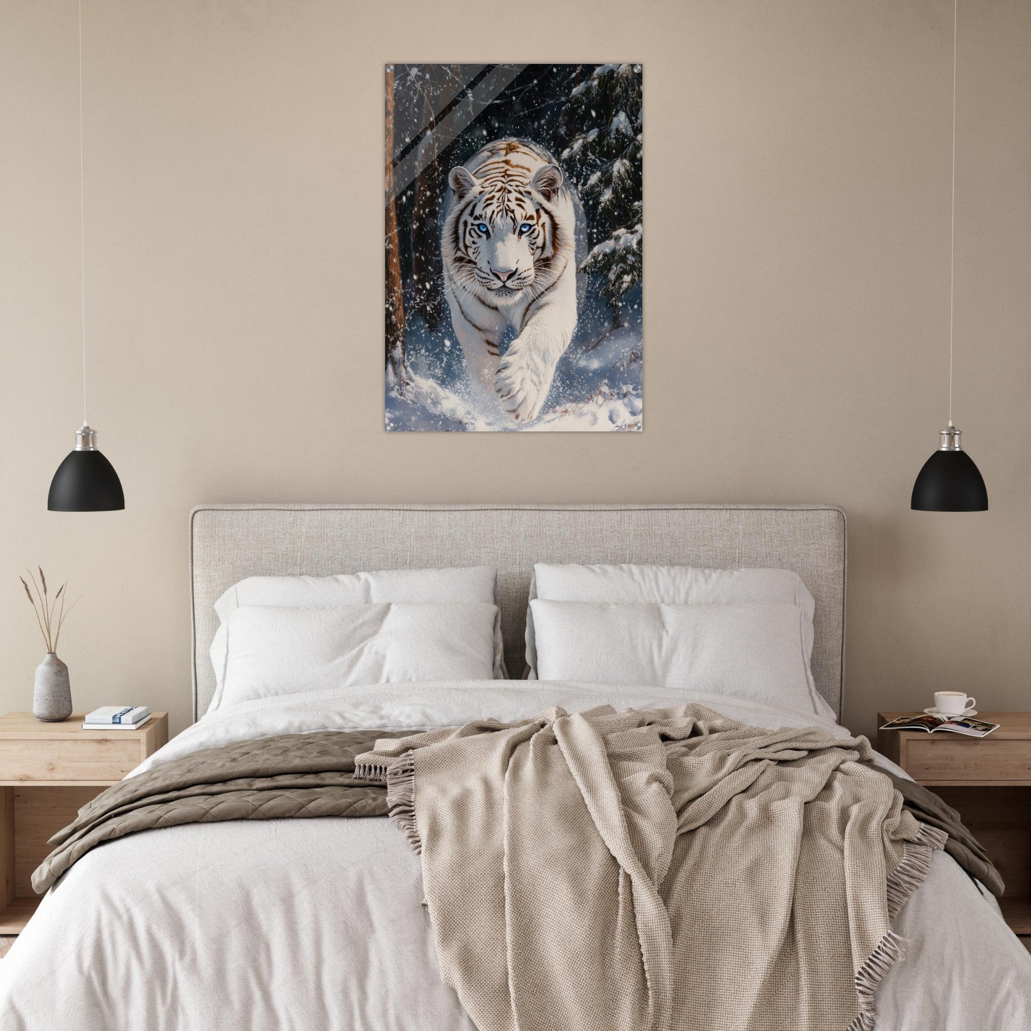 Acrylic Print Portrait - Majestic White Tiger in a Snowy Forest A powerful 3 - Shop Ai Art WebShop - Digital Art online Store