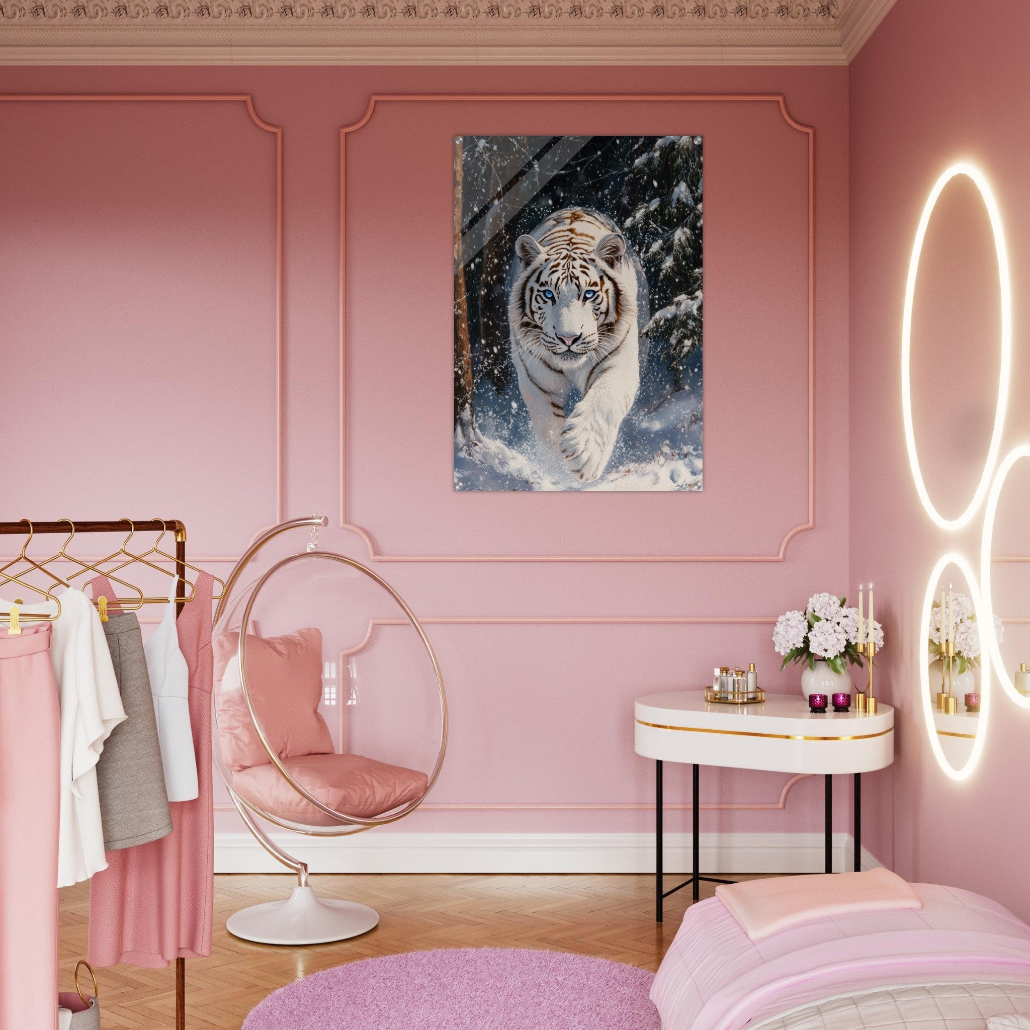 Acrylic Print Portrait - Majestic White Tiger in a Snowy Forest A powerful 3 - Shop Ai Art WebShop - Digital Art online Store