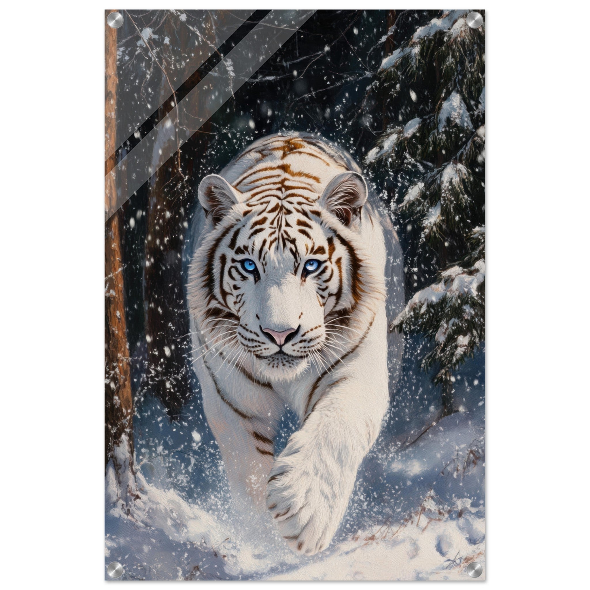 Acrylic Print Portrait - Majestic White Tiger in a Snowy Forest A powerful 3 - Shop Ai Art WebShop - Digital Art online Store