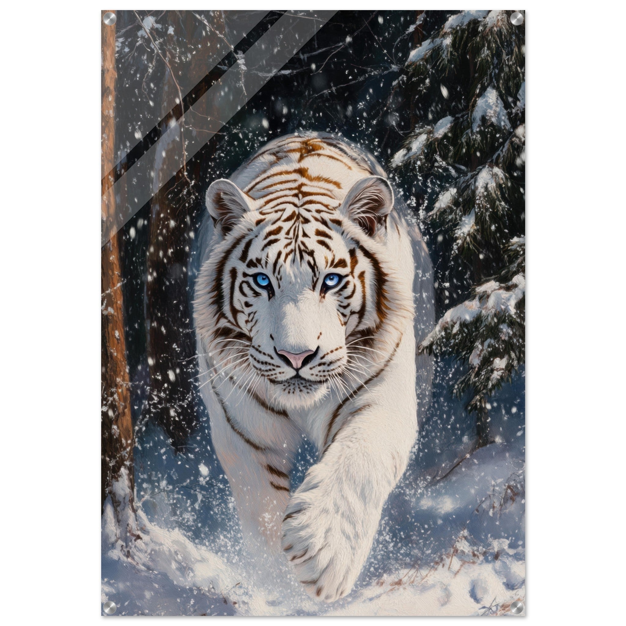 Acrylic Print Portrait - Majestic White Tiger in a Snowy Forest A powerful 3 - Shop Ai Art WebShop - Digital Art online Store