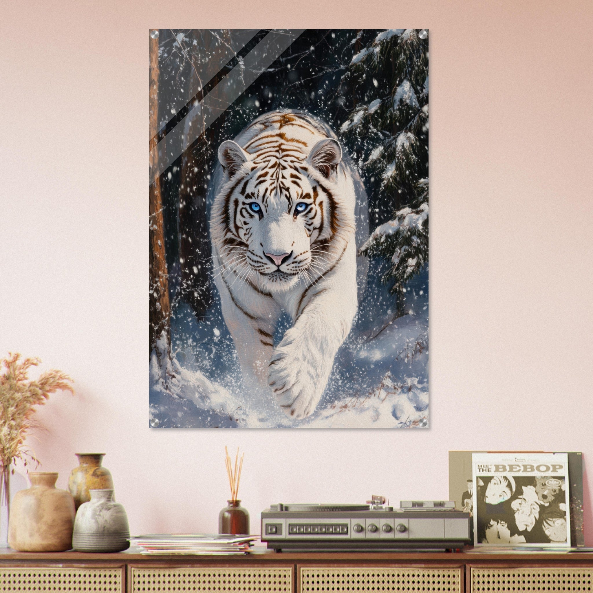 Acrylic Print Portrait - Majestic White Tiger in a Snowy Forest A powerful 3 - Shop Ai Art WebShop - Digital Art online Store