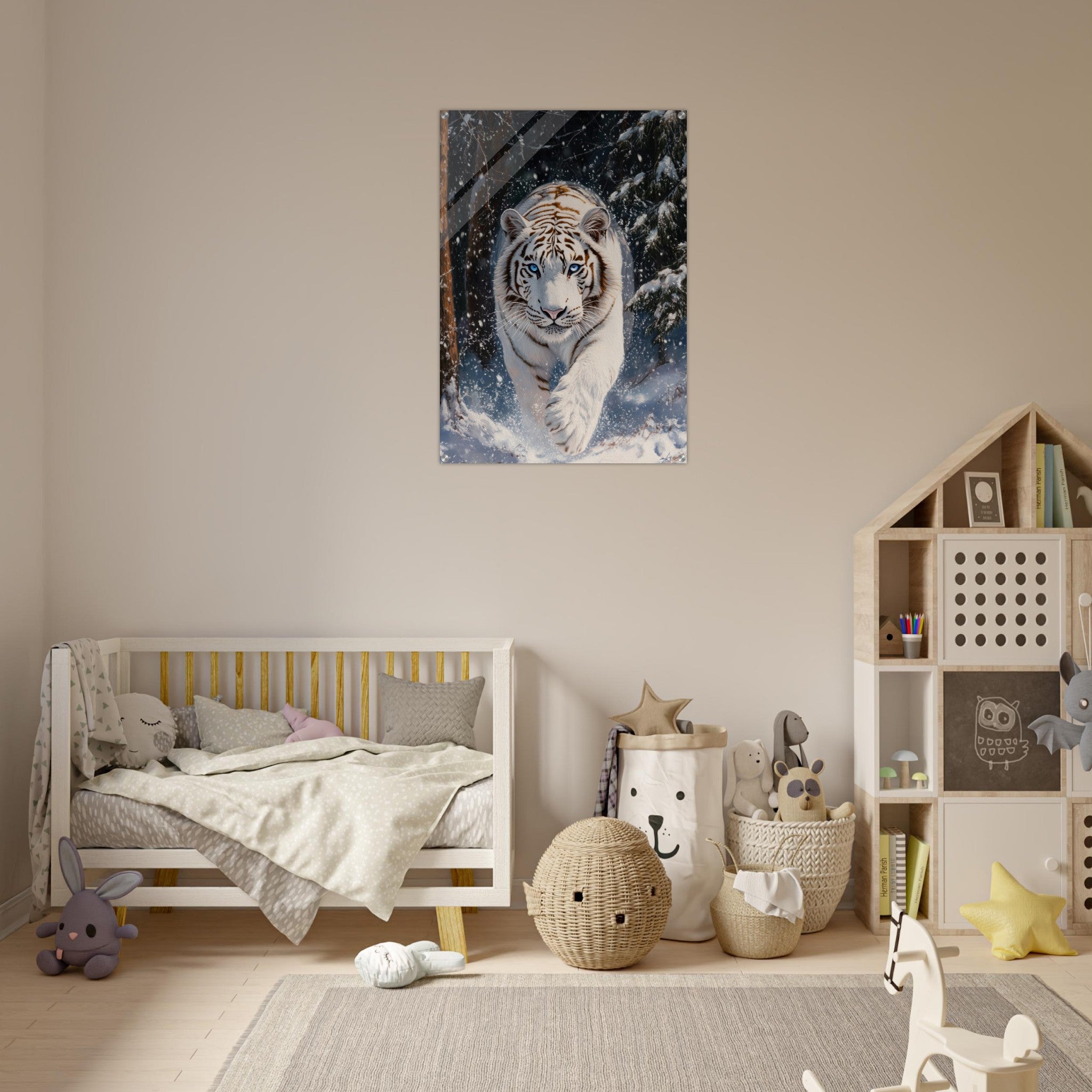 Acrylic Print Portrait - Majestic White Tiger in a Snowy Forest A powerful 3 - Shop Ai Art WebShop - Digital Art online Store