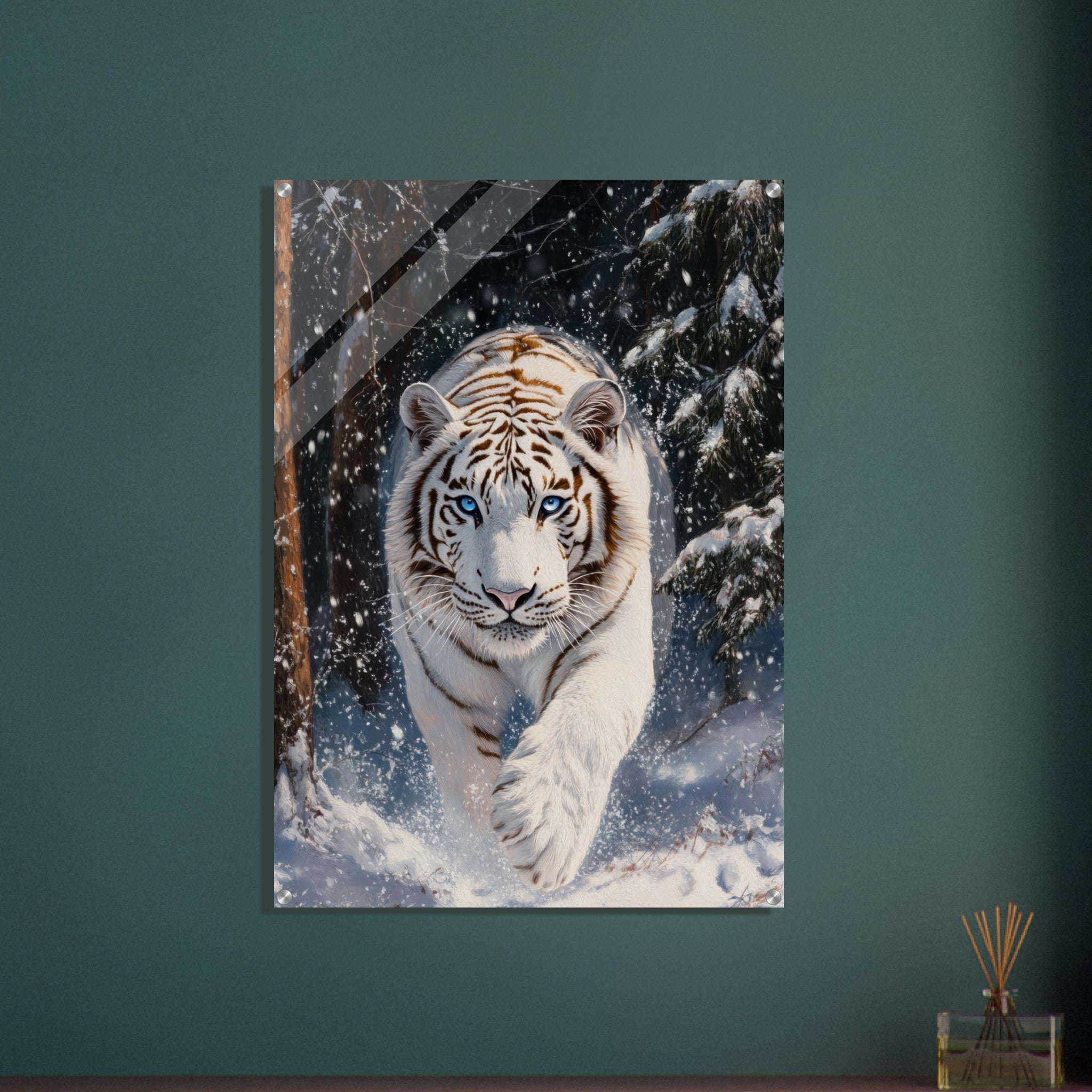 Acrylic Print Portrait - Majestic White Tiger in a Snowy Forest A powerful 3 - Shop Ai Art WebShop - Digital Art online Store