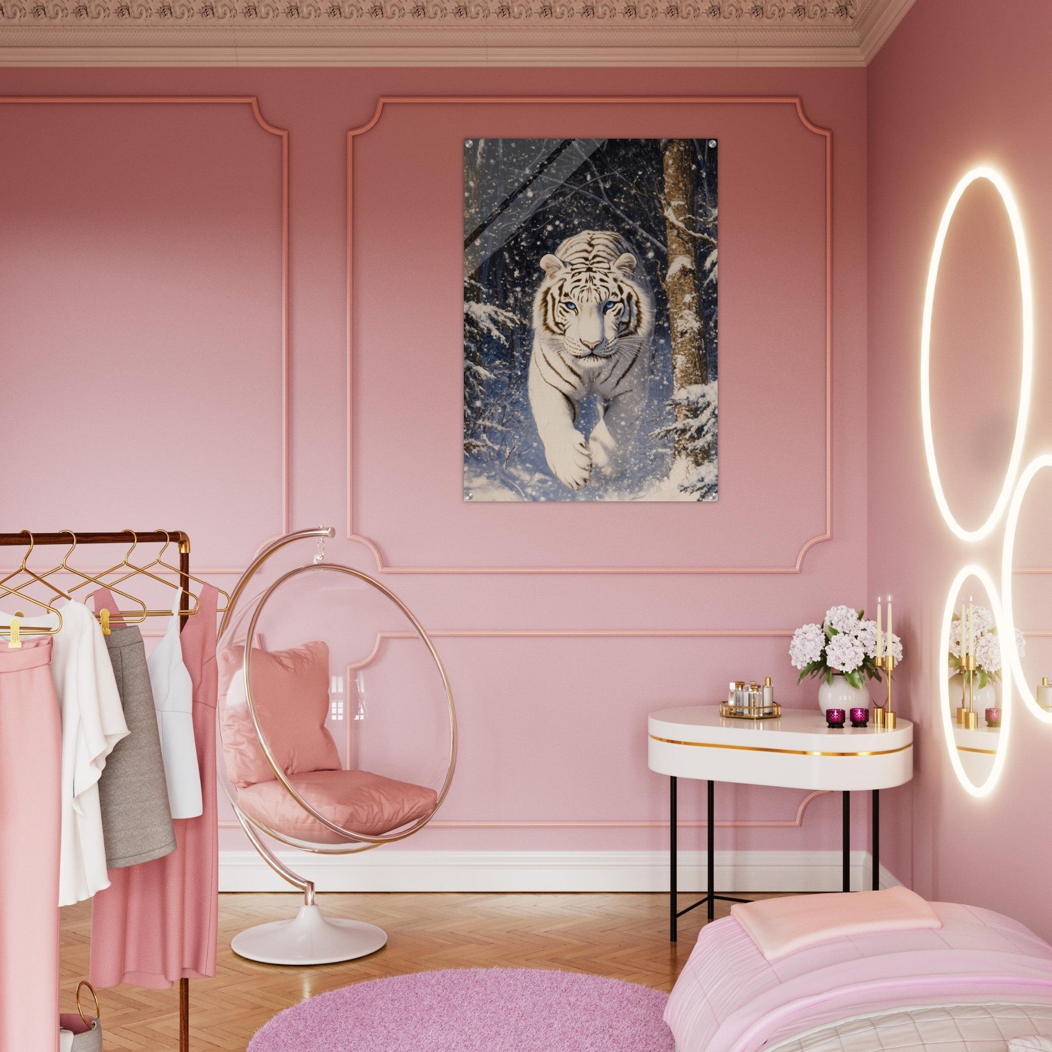 Acrylic Print Portrait - Majestic White Tiger in a Snowy Forest A powerful - Shop Ai Art WebShop - Digital Art online Store