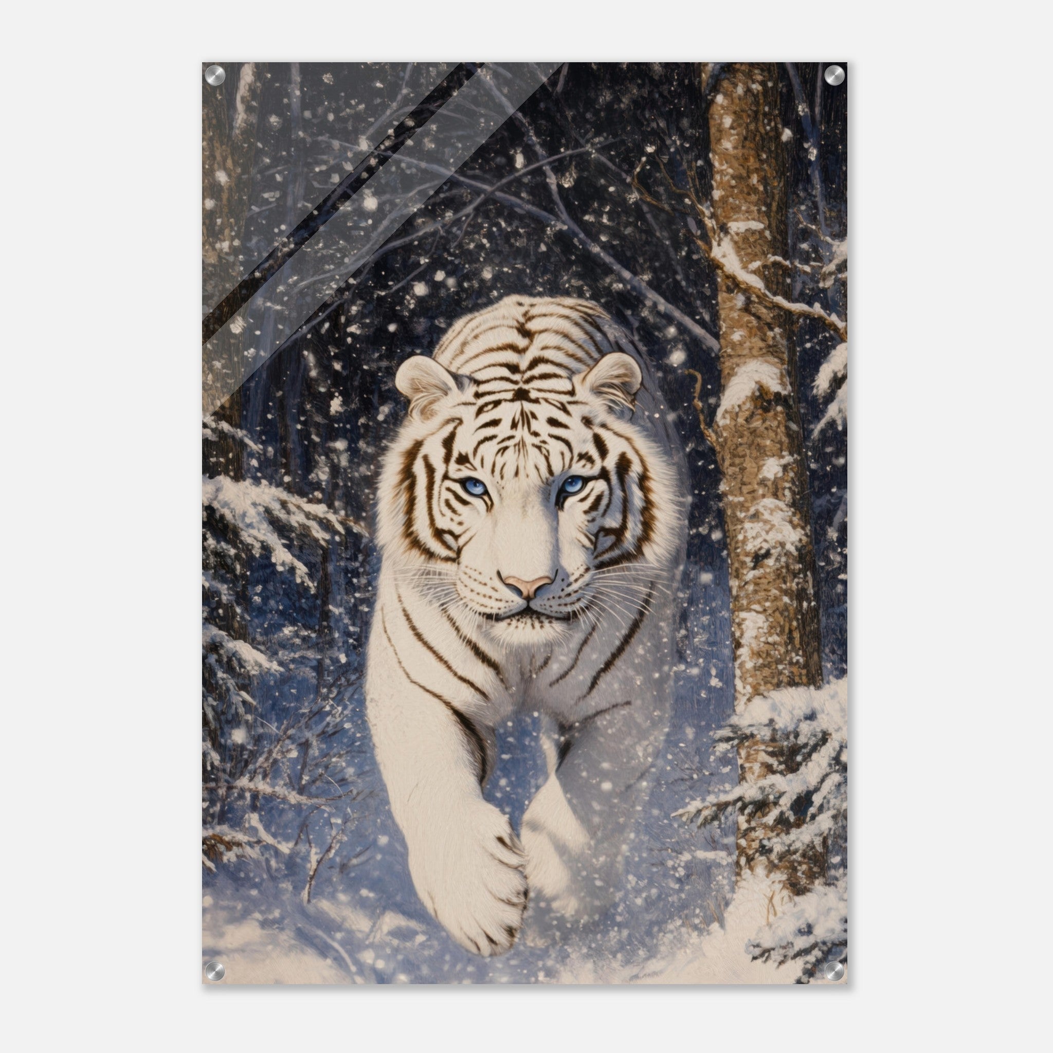 Acrylic Print Portrait - Majestic White Tiger in a Snowy Forest A powerful - Shop Ai Art WebShop - Digital Art online Store