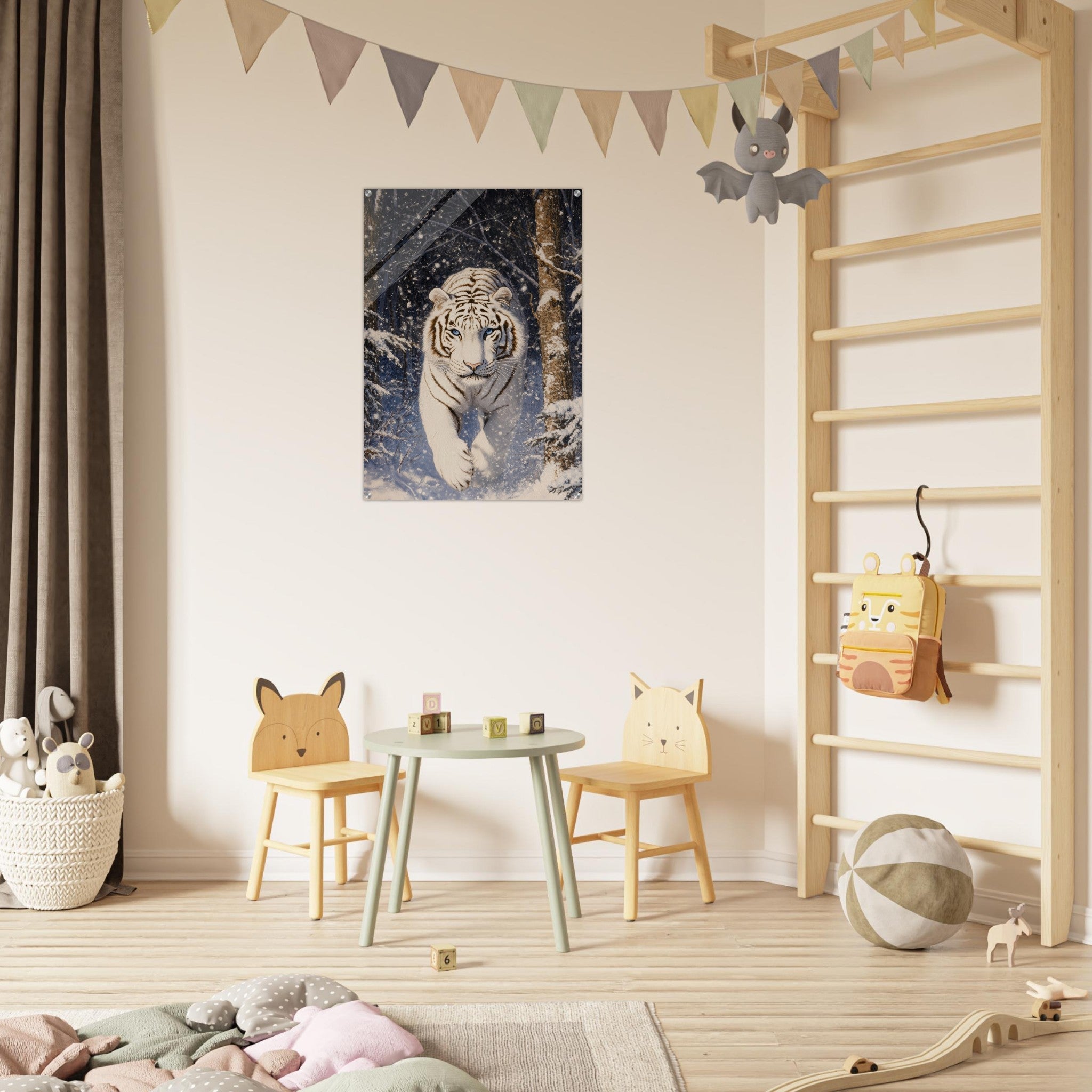 Acrylic Print Portrait - Majestic White Tiger in a Snowy Forest A powerful - Shop Ai Art WebShop - Digital Art online Store