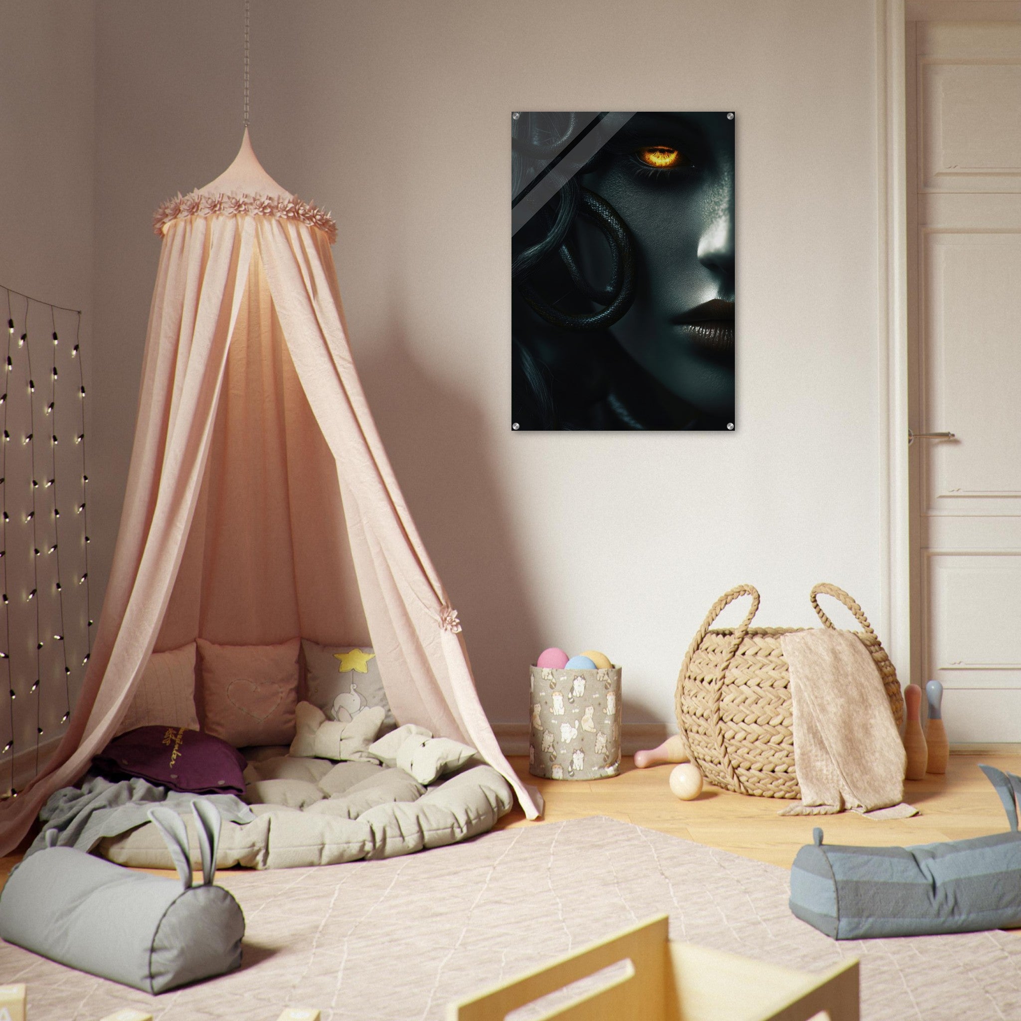 Acrylic Print Portrait - Minimalist Medusas Gaze Minimalism Tight - Focus - Shop Ai Art WebShop - Digital Art online Store