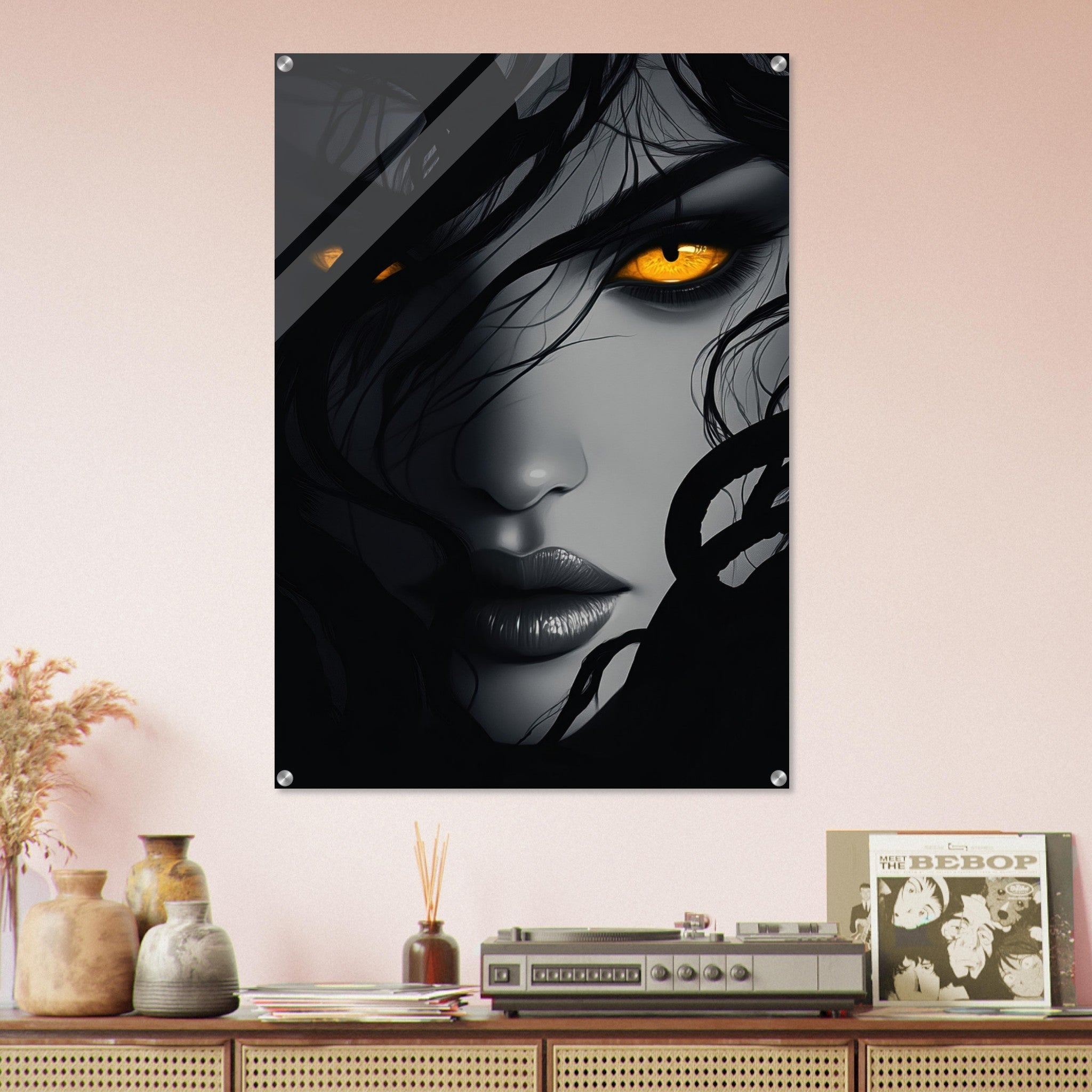 Acrylic Print Portrait - Minimalist Medusas Gaze Minimalism Tight - Focus 2 - Shop Ai Art WebShop - Digital Art online Store