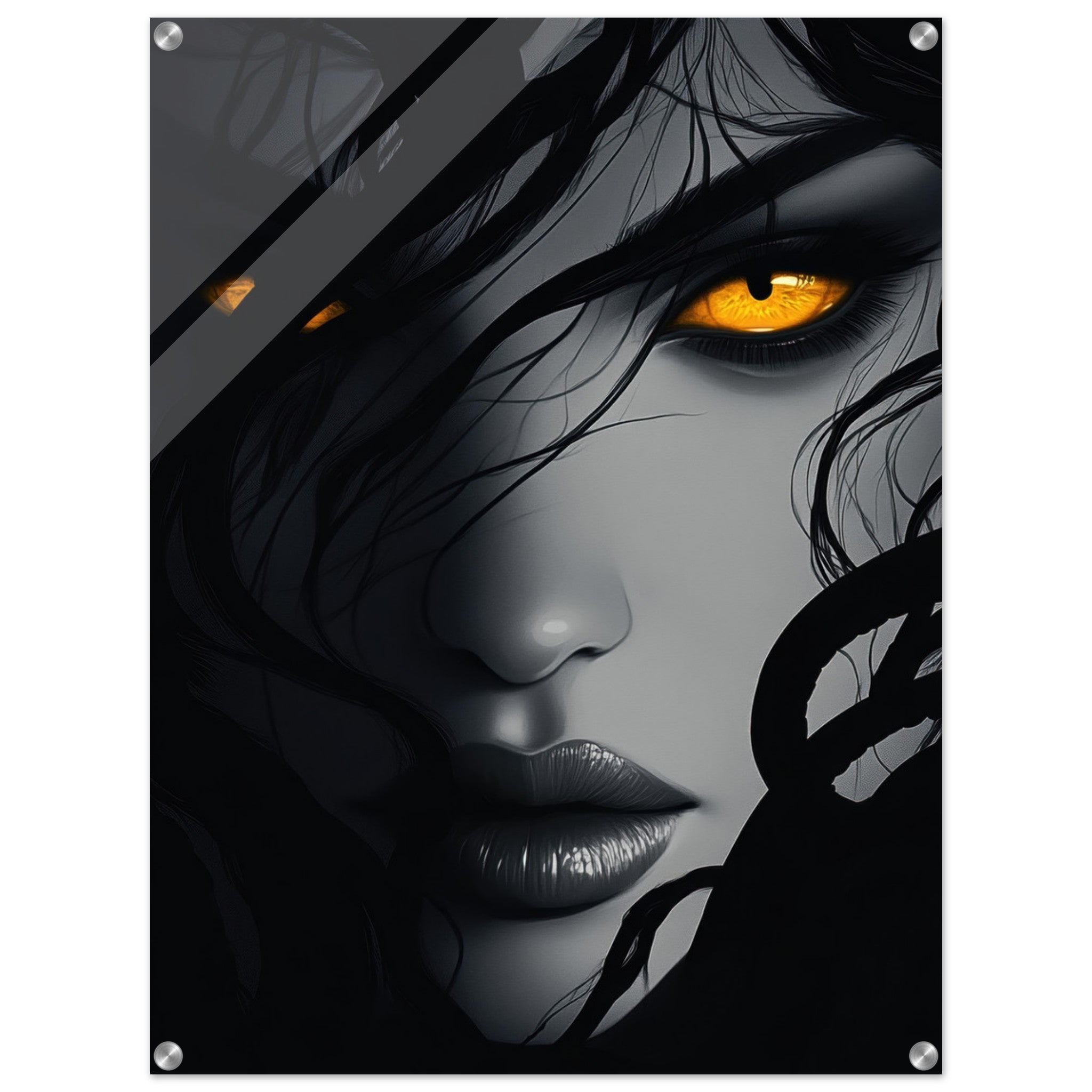 Acrylic Print Portrait - Minimalist Medusas Gaze Minimalism Tight - Focus 2 - Shop Ai Art WebShop - Digital Art online Store