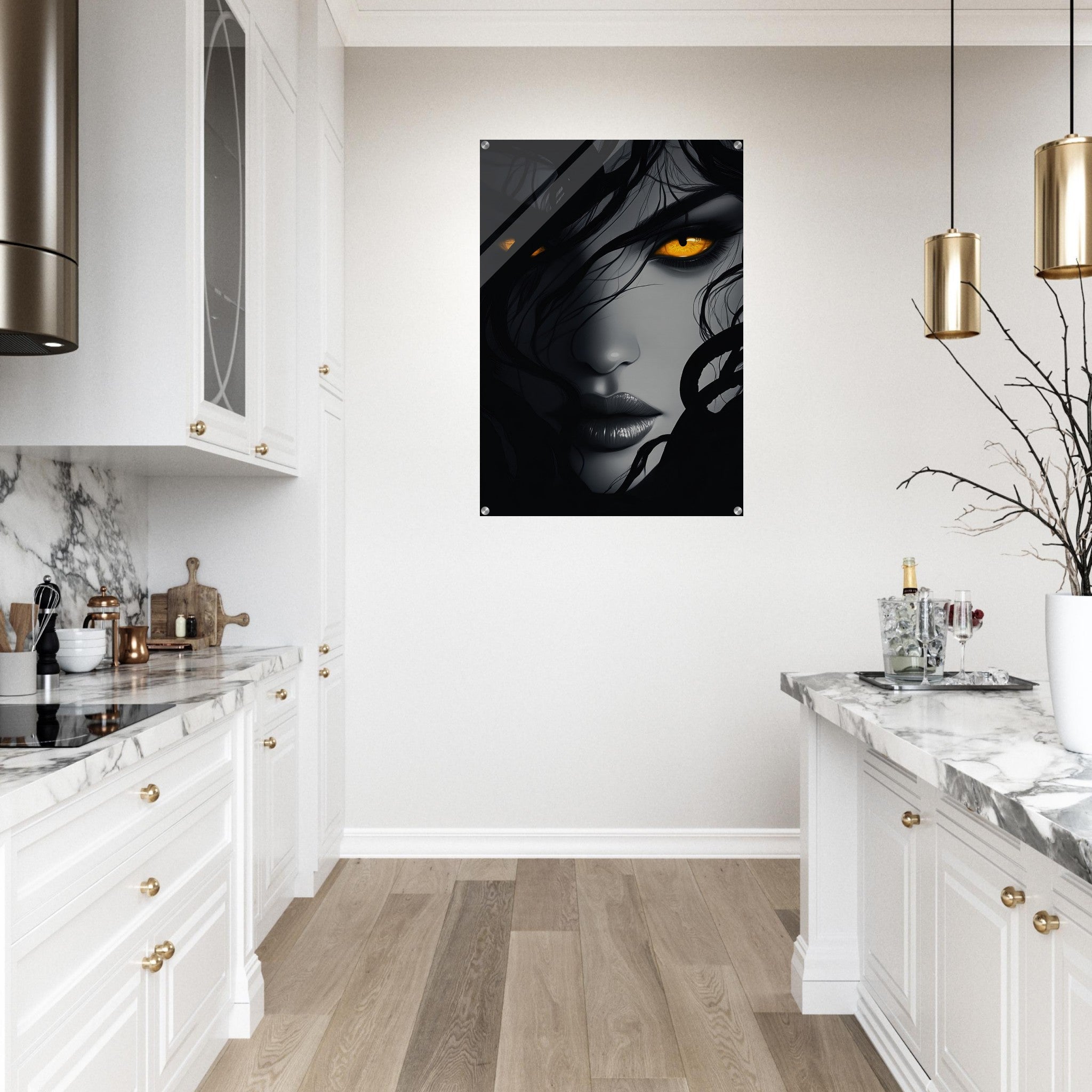 Acrylic Print Portrait - Minimalist Medusas Gaze Minimalism Tight - Focus 2 - Shop Ai Art WebShop - Digital Art online Store