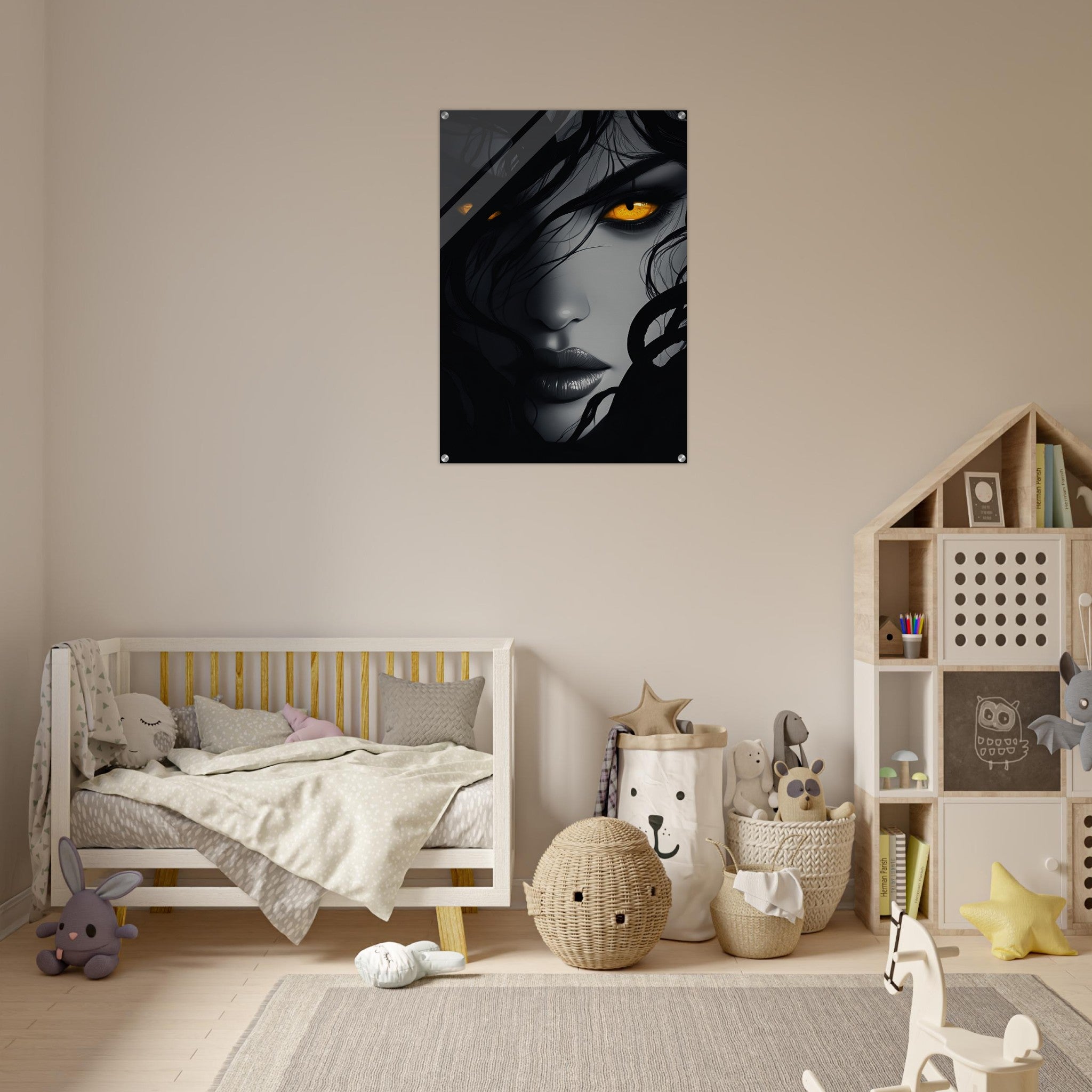 Acrylic Print Portrait - Minimalist Medusas Gaze Minimalism Tight - Focus 2 - Shop Ai Art WebShop - Digital Art online Store