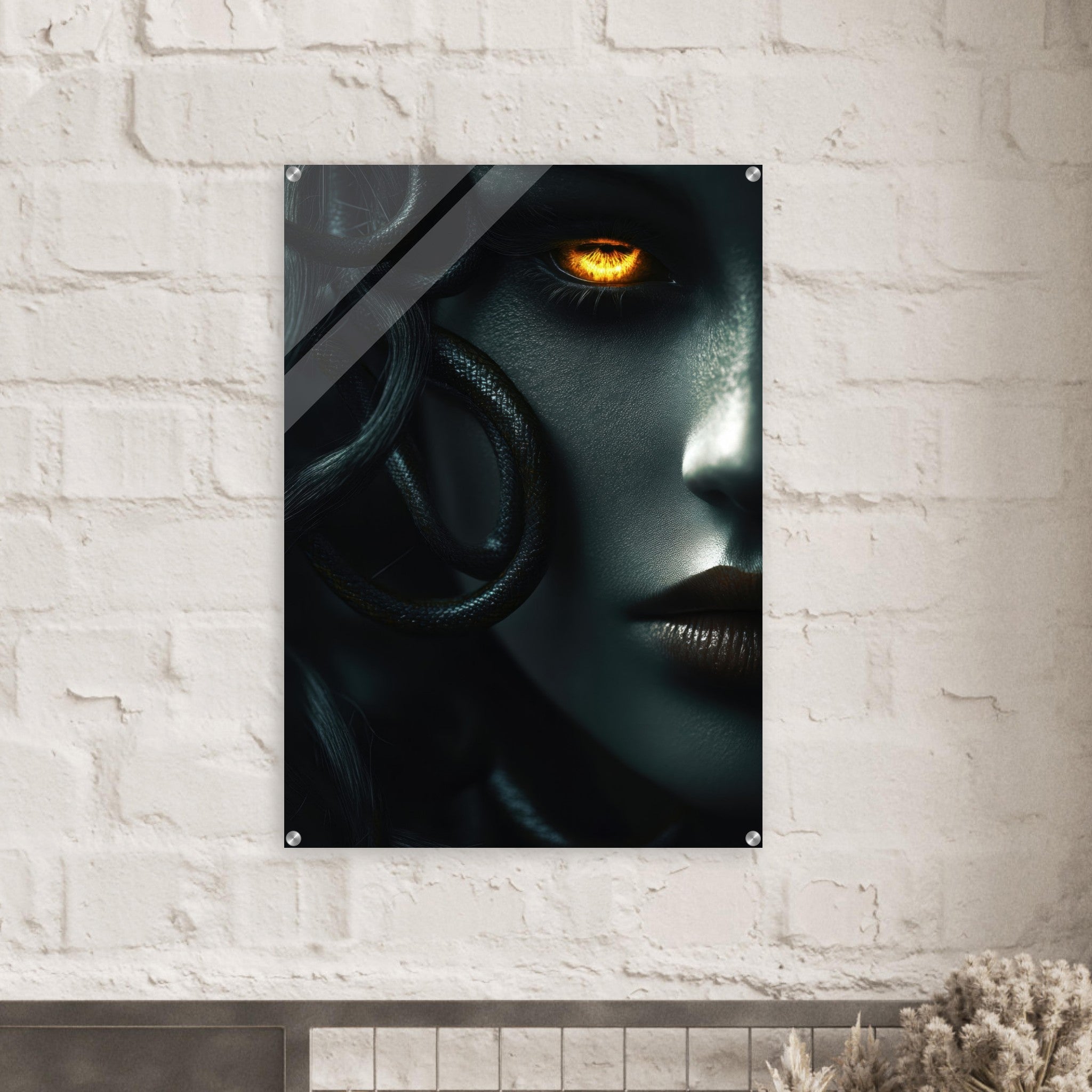 Acrylic Print Portrait - Minimalist Medusas Gaze Minimalism Tight - Focus - Shop Ai Art WebShop - Digital Art online Store