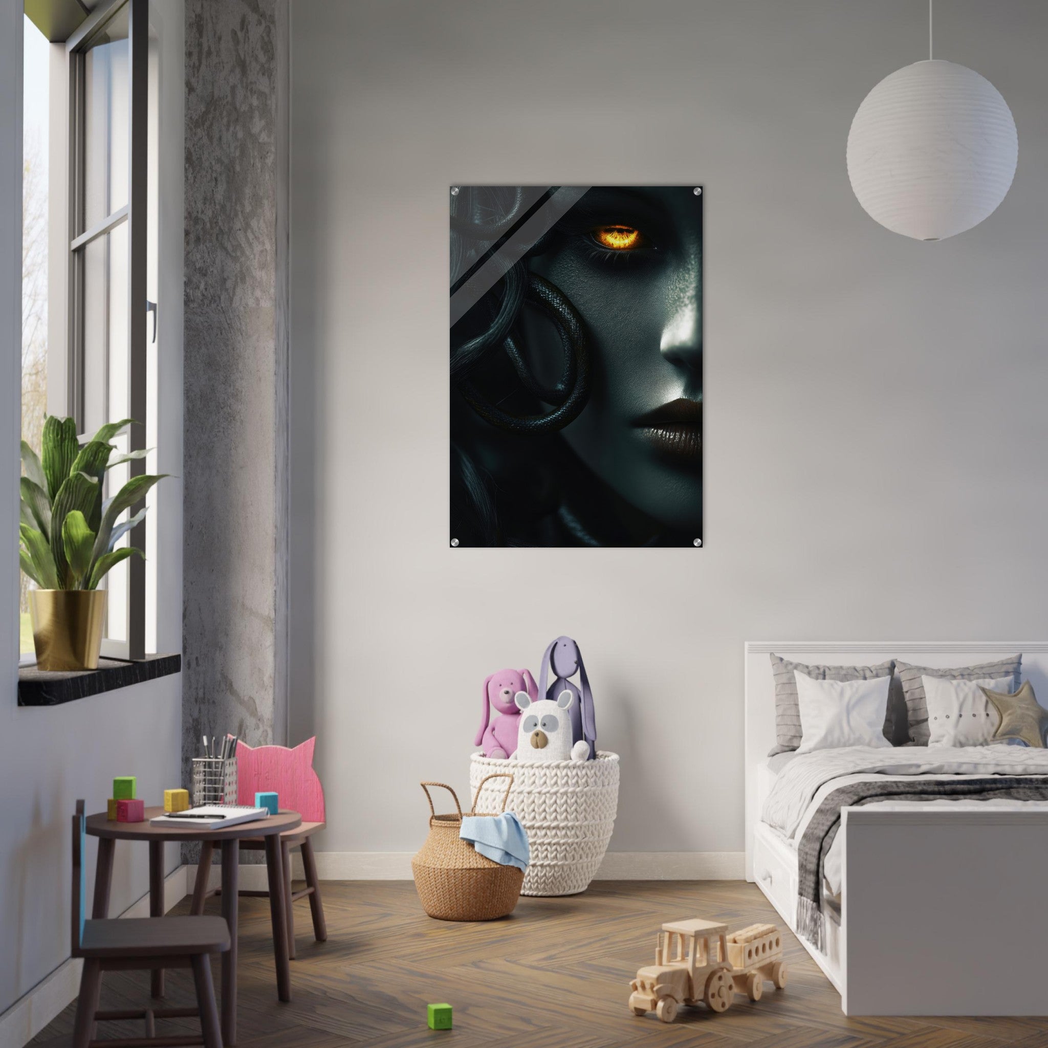 Acrylic Print Portrait - Minimalist Medusas Gaze Minimalism Tight - Focus - Shop Ai Art WebShop - Digital Art online Store