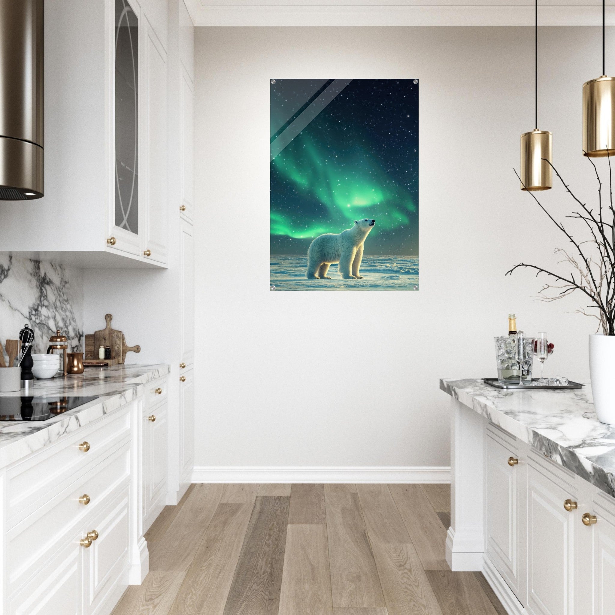 Acrylic Print Portrait - Polar Bear Under the Aurora Borealis A solitary 3 - Shop Ai Art WebShop - Digital Art online Store