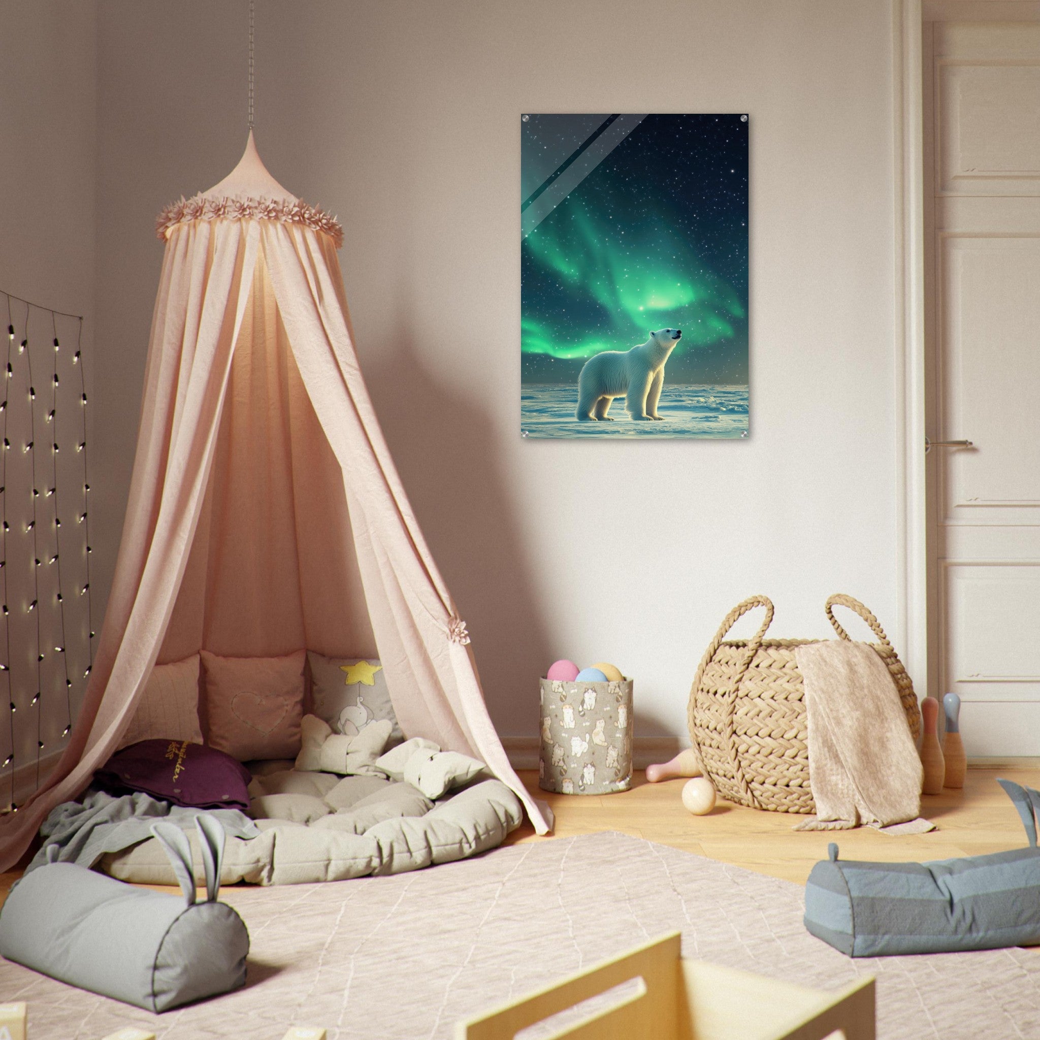 Acrylic Print Portrait - Polar Bear Under the Aurora Borealis A solitary 3 - Shop Ai Art WebShop - Digital Art online Store