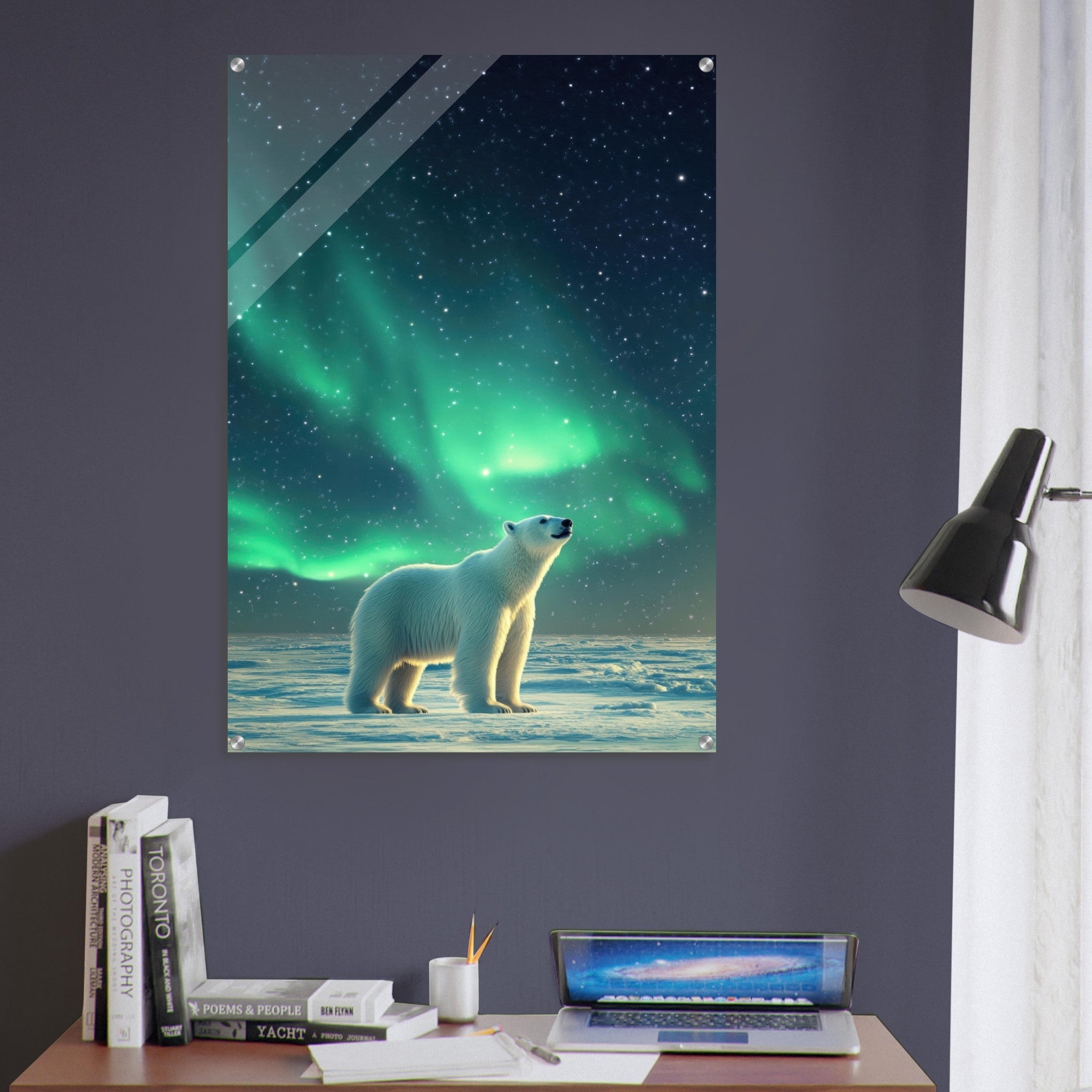 Acrylic Print Portrait - Polar Bear Under the Aurora Borealis A solitary 3 - Shop Ai Art WebShop - Digital Art online Store