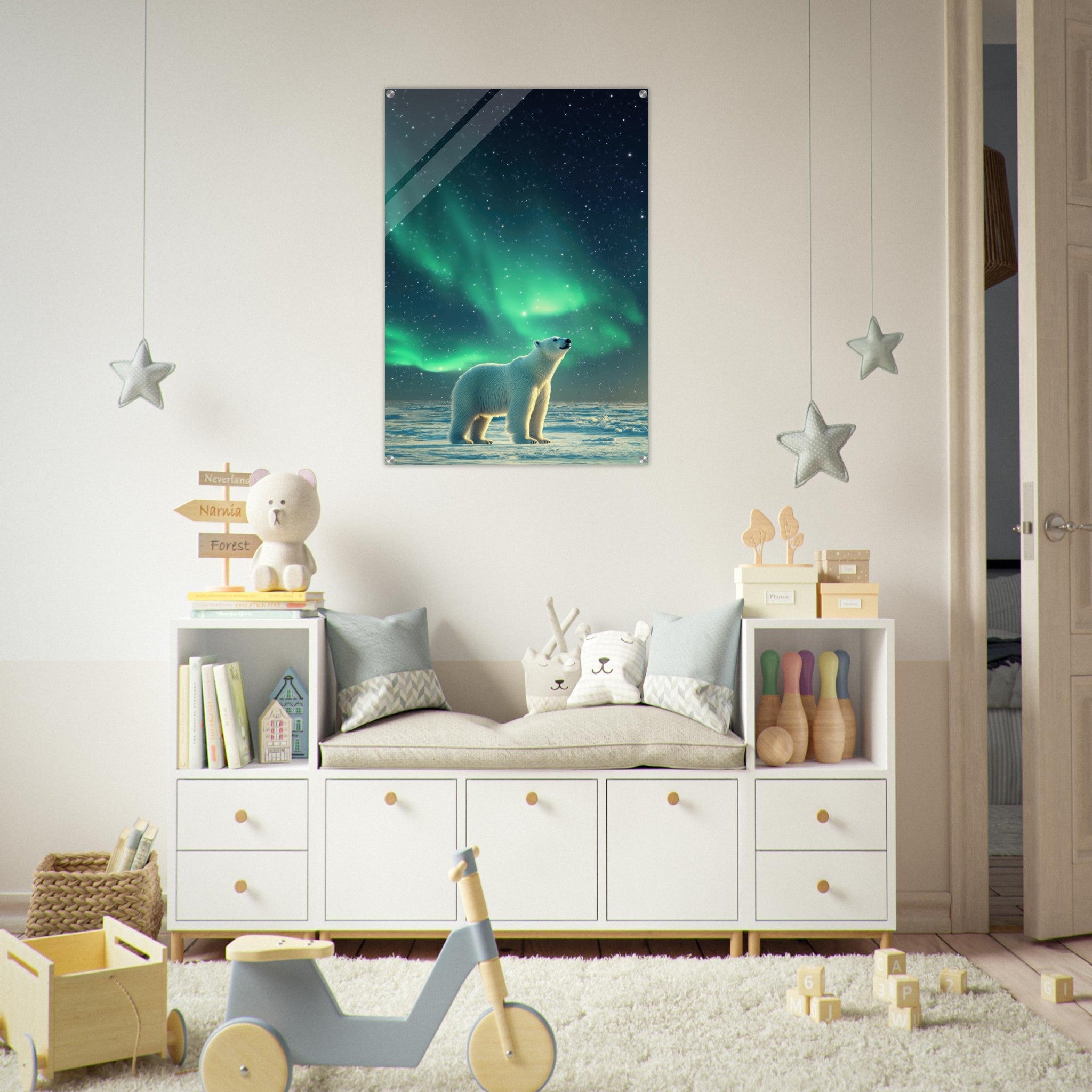 Acrylic Print Portrait - Polar Bear Under the Aurora Borealis A solitary 3 - Shop Ai Art WebShop - Digital Art online Store