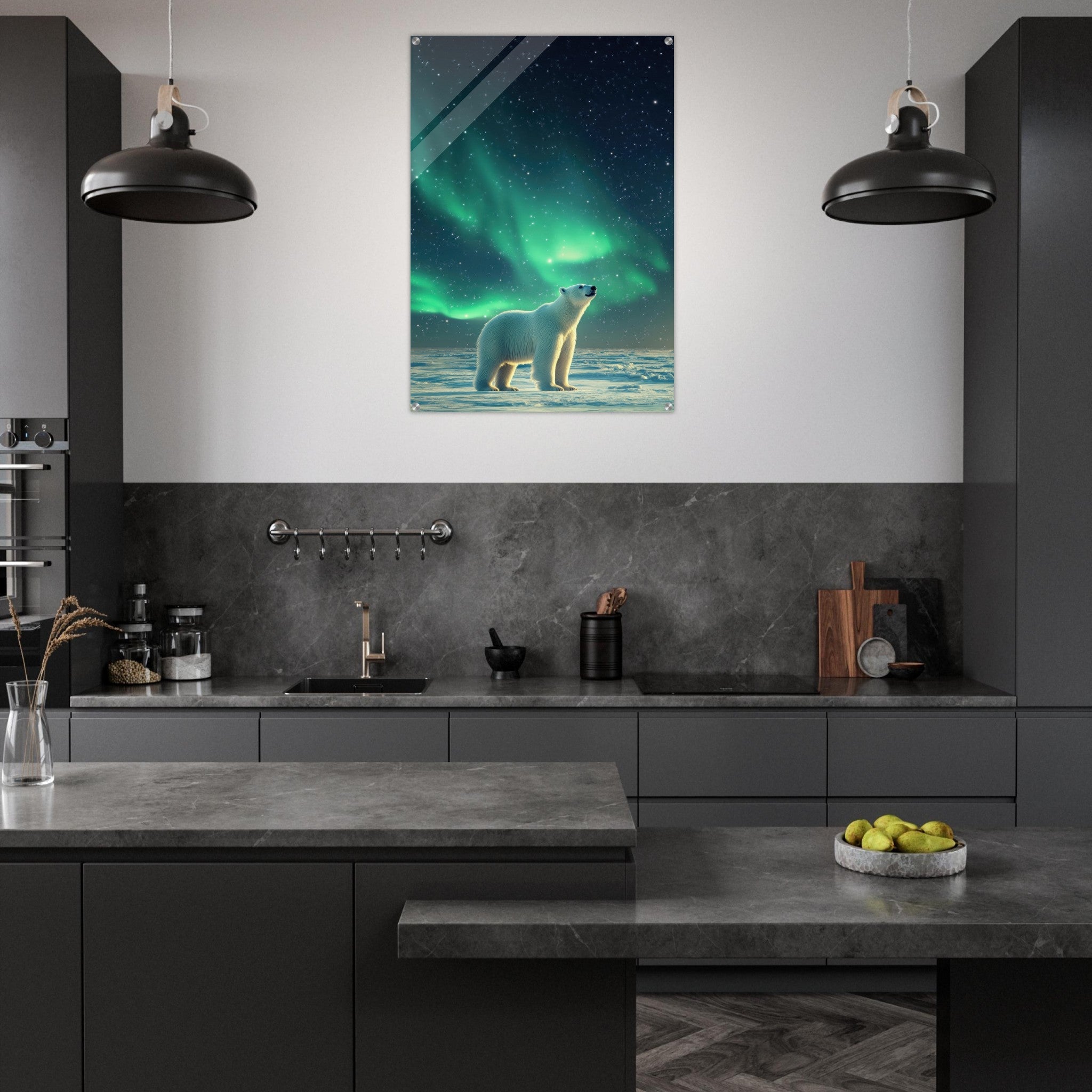 Acrylic Print Portrait - Polar Bear Under the Aurora Borealis A solitary 3 - Shop Ai Art WebShop - Digital Art online Store