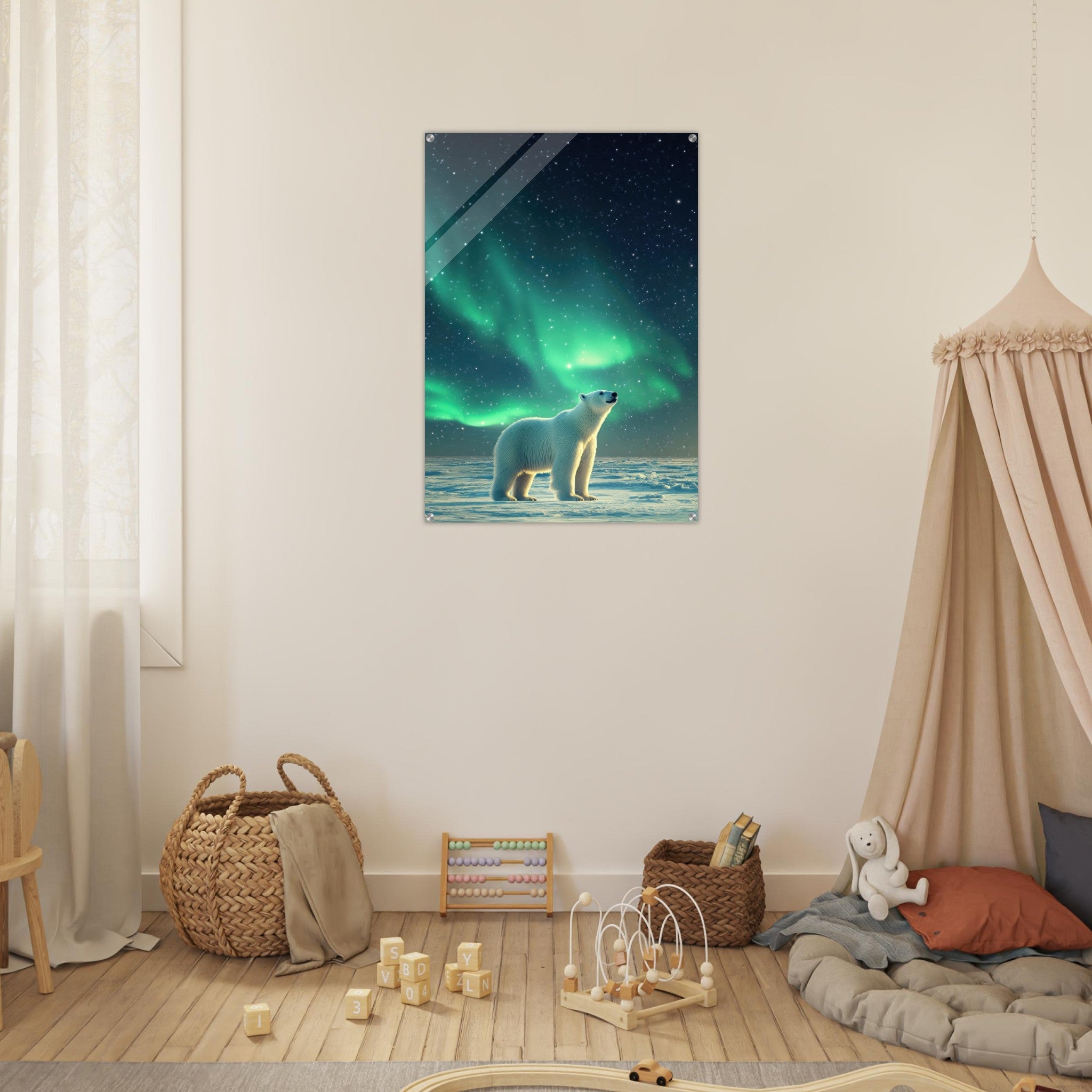 Acrylic Print Portrait - Polar Bear Under the Aurora Borealis A solitary 3 - Shop Ai Art WebShop - Digital Art online Store